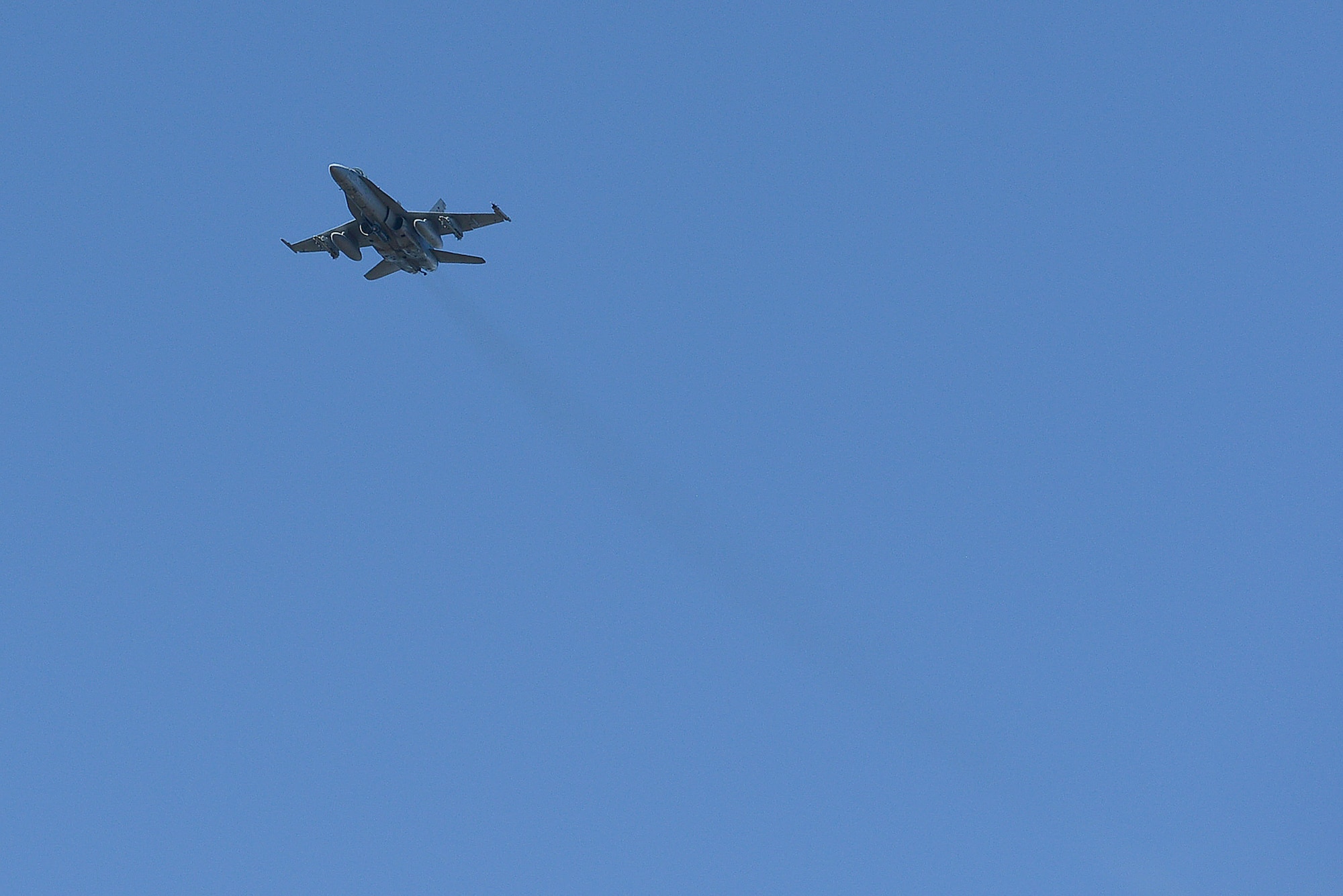 An F/A-18 Super Hornet assigned to Marine Corps Air Station Beaufort, 2nd Marine Air Wing, Marine Air Group 31, Marine Fighter Attack Squadron 122, flies over Poinsett Electronic Combat Range for training, Sumter, S.C., Nov, 7, 2014. There was a total of 1,070 bombs dropped on Poinsett in 2013. (U.S. Air Force photo by Airman 1st Class Diana M. Cossaboom/Released)