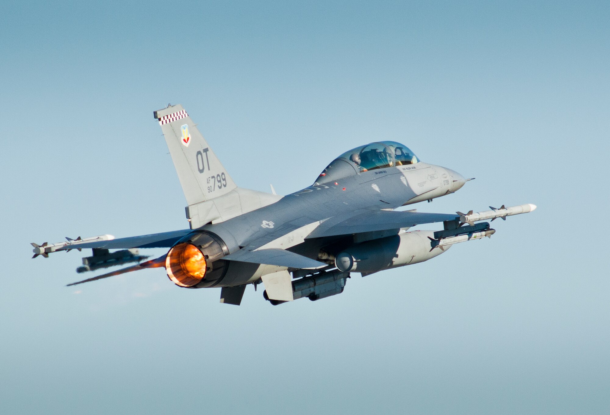 An 85th Test and Evaluation Squadron F-16 Fighting Falcon lifts off from the Eglin Air Force Base runway for a morning sortie.  The 85th TES Airmen fly operational test missions in the F-16 and F-15. The 85th TES is a squadron in the 53rd Wing. (U.S. Air Force photo/Samuel King Jr.)
