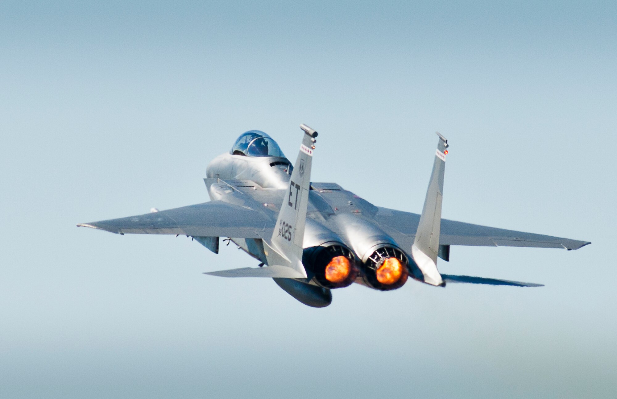 A 40th Flight Test Squadron F-15 Eagle soars after completing a fly by on the Duke Field runway during a morning sortie.  The 40th FTS Airmen fly operational test missions in the F-16, F-15 and A-10. The 40th FTS is a squadron in the 96th Test Wing. (U.S. Air Force photo/Samuel King Jr.)