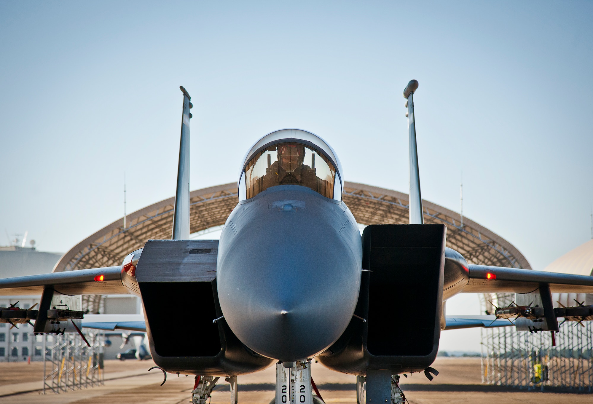 Maj. Christopher Wee, Operation Flight Program Combined Test Force, performs pre-flight checks in his F-15 Eagle prior to a morning sortie at Eglin Air Force Base, Fla.  The OFPCTF Airmen fly test missions exclusively in various F-15 models. The OFPTCF is partially owned by both the 53rd Wing and 96th Test Wing. (U.S. Air Force photo/Samuel King Jr.) 