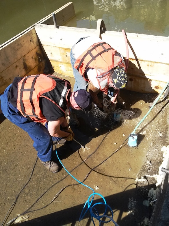Members of the Pittsburgh Engineering Warehouse and Repair Station partnered with the Mosquito Lake staff to repair a leak at the dam outflow during the week of Sept. 22.  
