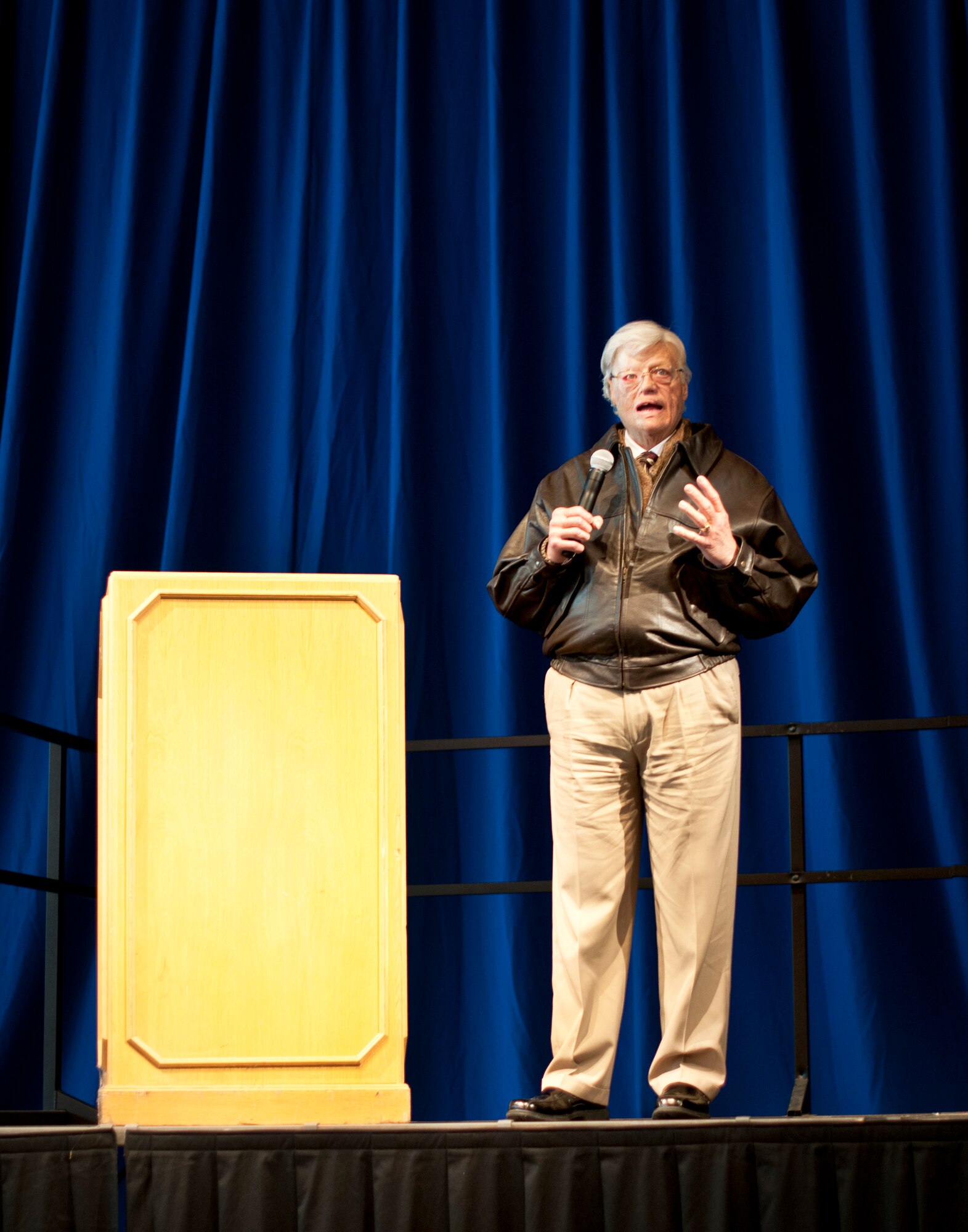 Mr. Dave Roever, a Navy Vietnam Veteran, shares his story of resilience with Airmen from the 133 Airlift in St. Paul, Minn., Dec. 15, 2014. Roever suffered severe injuries that left him unrecognizable after a phosphorous grenade exploded near his face. (U.S. Air National Guard photo by Staff Sgt. Austen Adriaens/Released)