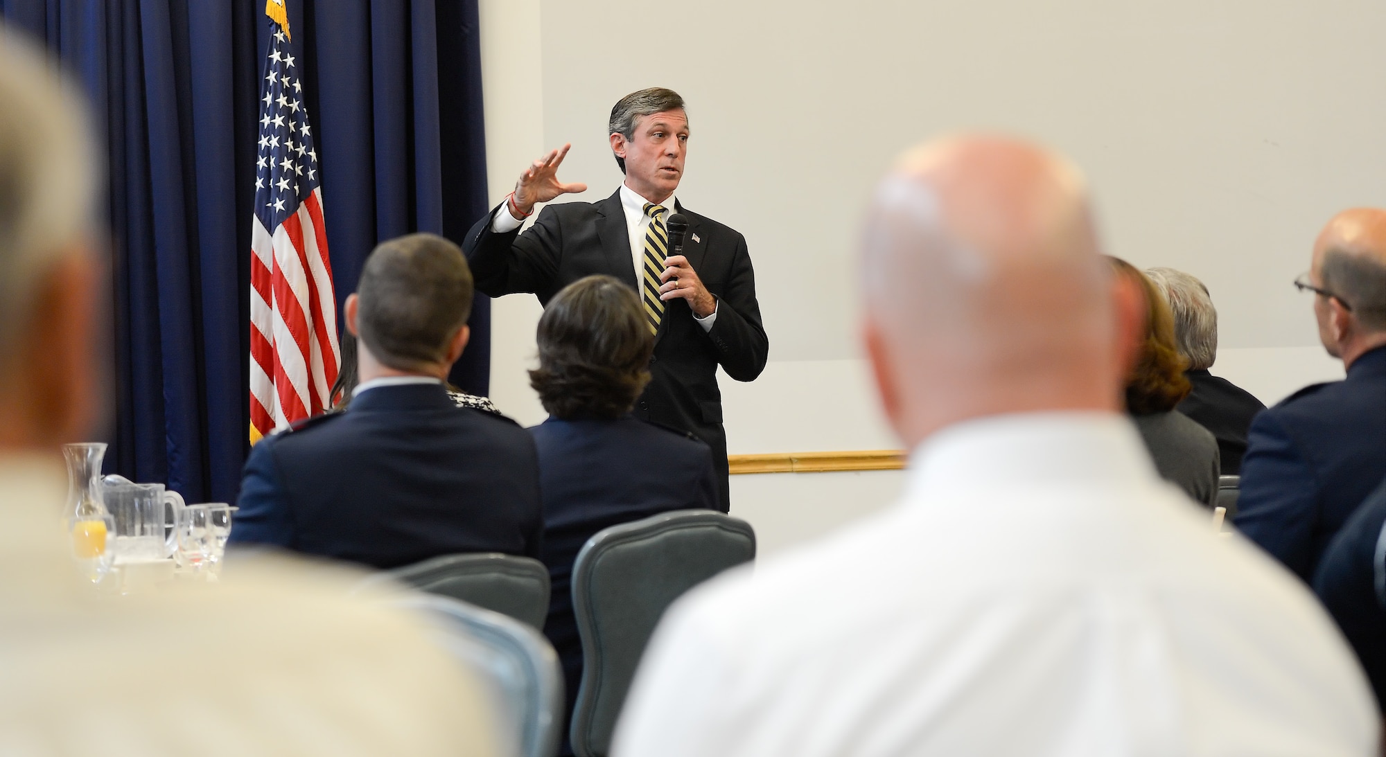 Rep. John C. Carney Jr. of Delaware speaks at the 2014 Military Construction (MILCON) Breakfast on Nov. 10, 2014, at Dover Air Force Base, Del. Military and civic leaders attended the breakfast and were updated on Dover AFB???s infrastructure, construction projects underway and those planned for the future. (U.S. Air Force photo/Greg L. Davis)