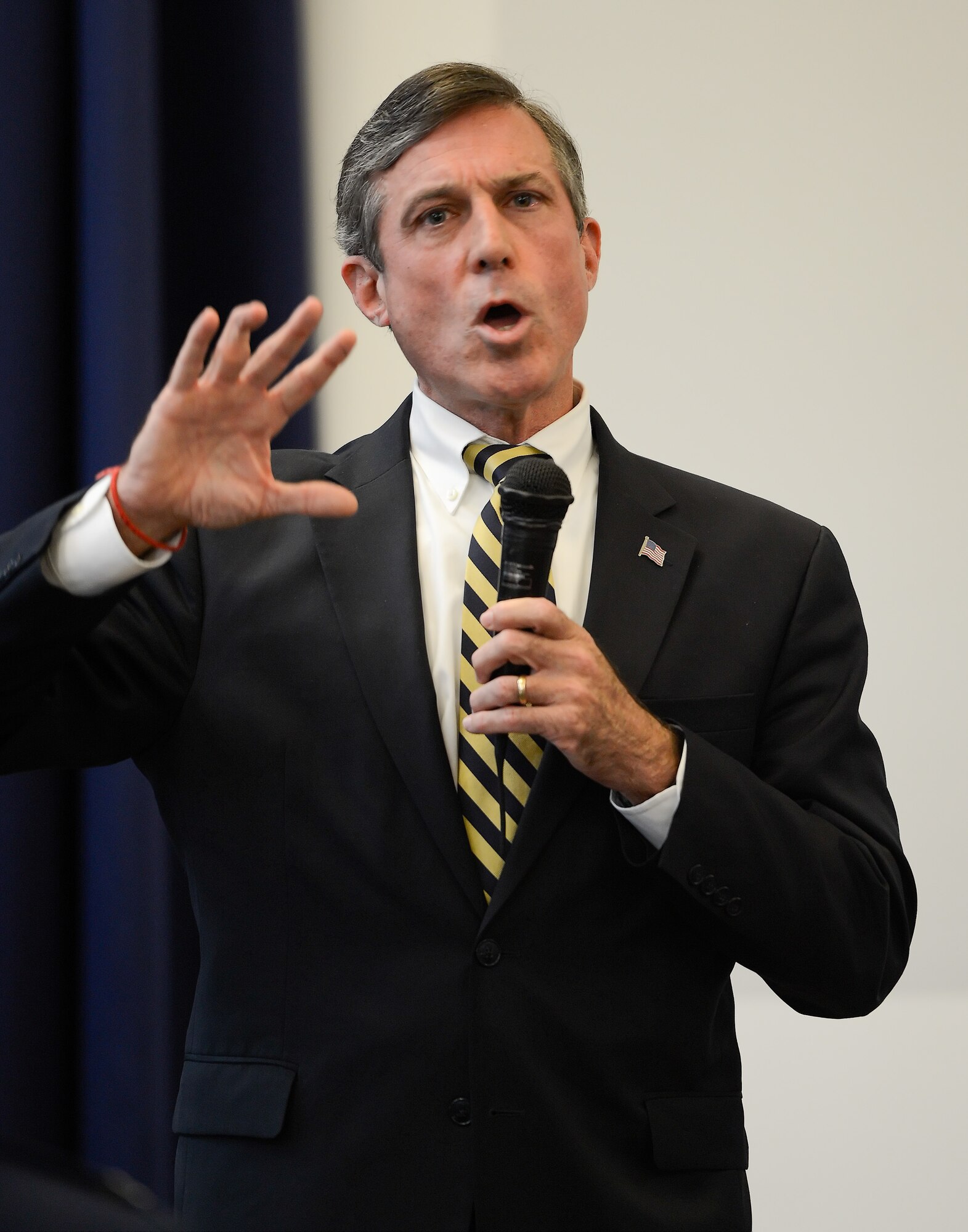 Rep. John C. Carney Jr. of Delaware speaks at the 2014 Military Construction (MILCON) Breakfast on Nov. 10, 2014, at Dover Air Force Base, Del. Carney spoke about his support for the base and recognized its importance to the state. The Dover MILCON breakfast is a forum for updating community leaders on Dover AFB???s infrastructure, construction projects underway and those planned for the future. (U.S. Air Force photo/Greg L. Davis)