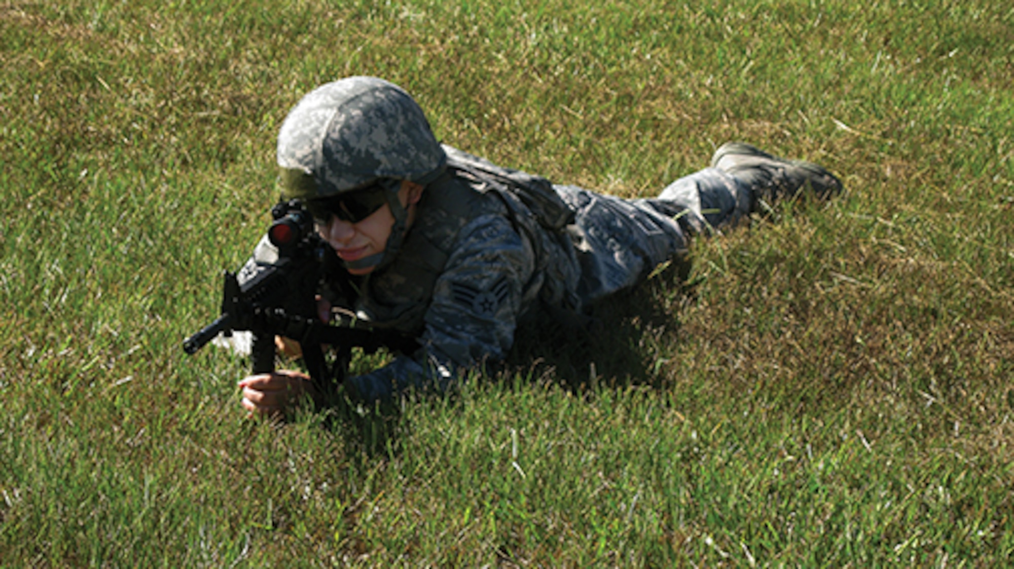 A member of the 908th SFS engages a target downrange.