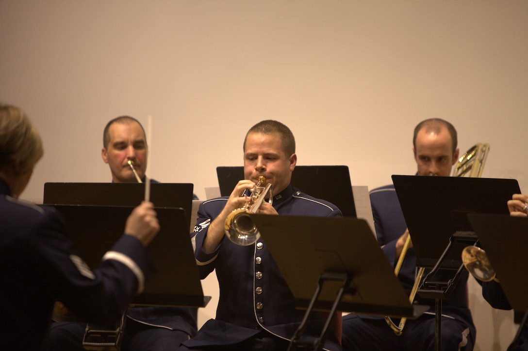 Tech. Sgt. Michael Brest performs the famous trumpet solo from Mahler's Fifth Symphony, arranged for brass ensemble at The Lyceum in Old Town Alexandria on November 6, 2014. (U.S. Air Force photo by Tech. Sgt. Matthew Shipes)