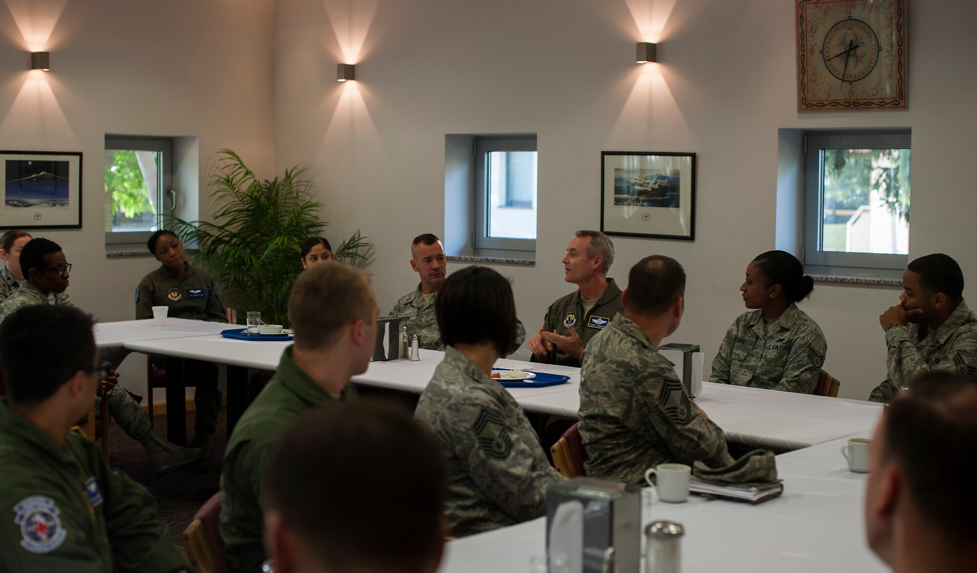 Lieutenant Gen. Darryl Roberson, 3rd Air Force commander, speaks to Airmen of all ranks during an immersion with the 86th Airlift Wing at the Vogelweh dining facility, Vogelweh Military Complex, Germany Aug. 28, 2014. Roberson recently took command of the 3rd Air Force and visits such as these allow him to see firsthand Ramstein’s impact on the Air Force mission. He also spoke with Airmen from throughout the 86th AW and learned how their day-to-day jobs impact the mission. (U.S. Air Force photo/Senior Airman Damon Kasberg) 