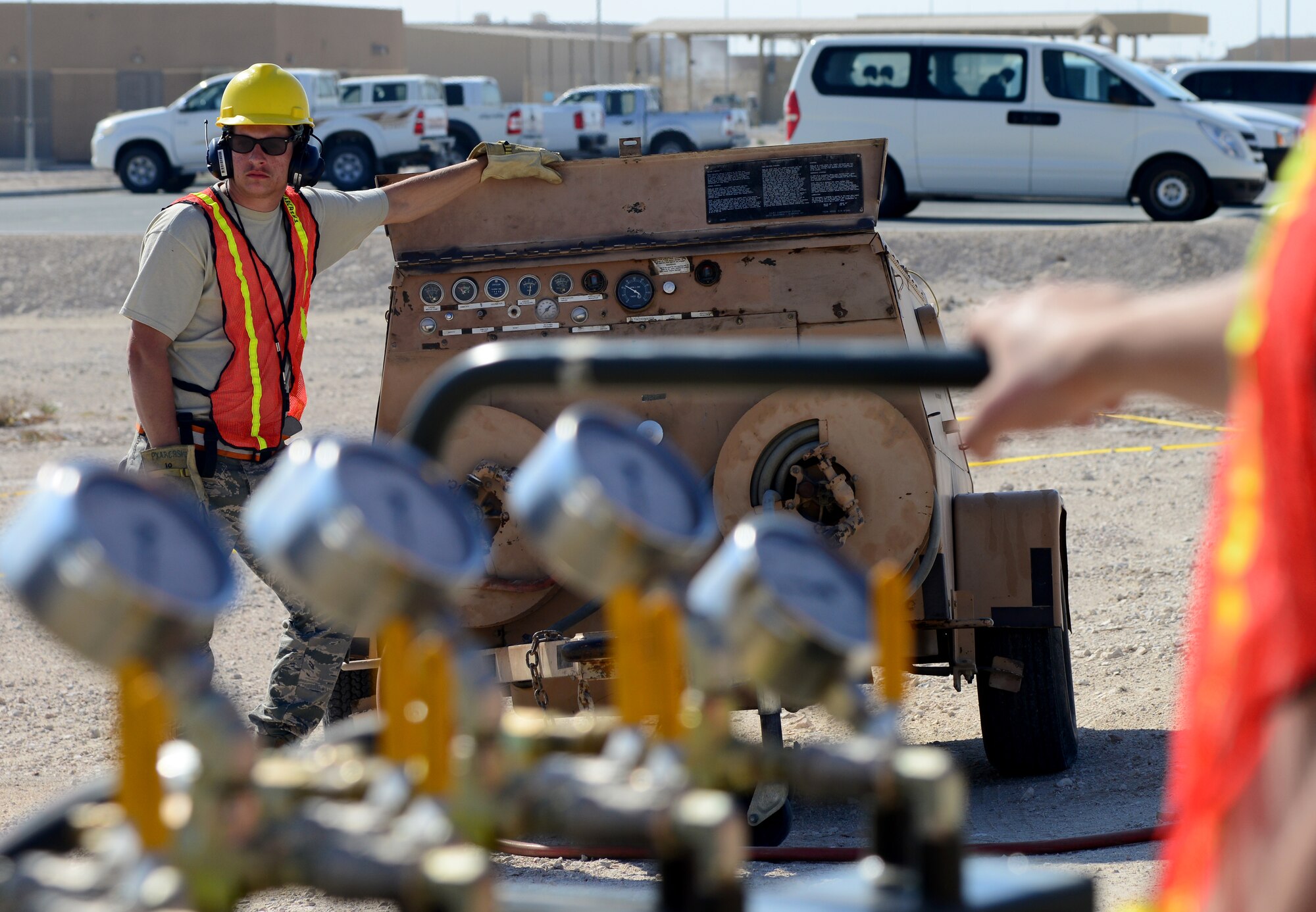 U.S. Air Force Airmen from the 379th Expeditionary Maintenance Group conduct a Crashed, Damaged, Disabled Aircraft Recovery (CDDAR) exercise, Nov. 11, 2014, at Al Udeid Air Base, Qatar. The 379th EMXG CDDAR team is responsible for recovering aircraft and clearing the debris of crashed aircraft throughout the U.S. Central Command’s area of responsibility. (U.S. Air Force photo by Senior Airman Kia Atkins)