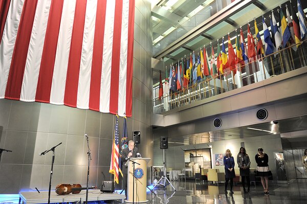 DIA Acting Director David Shedd provides opening remarks during DIA Day’s evening reception with members of the Foreign Defense Attaché Corps, representing more than 75 nations.