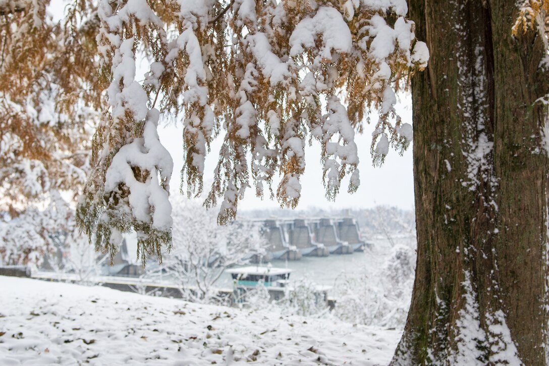 A snowy morning at Newburgh Locks and Dam on the Ohio River.