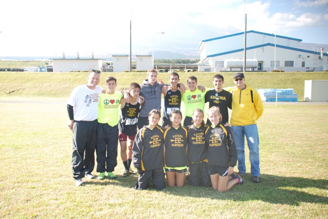 4 November 2014: Members of the Kadena High School Cross Country team pose for a picture after competing in the Far East Cross contry race, the region’s equivelent to a state highschool cross country competition.
