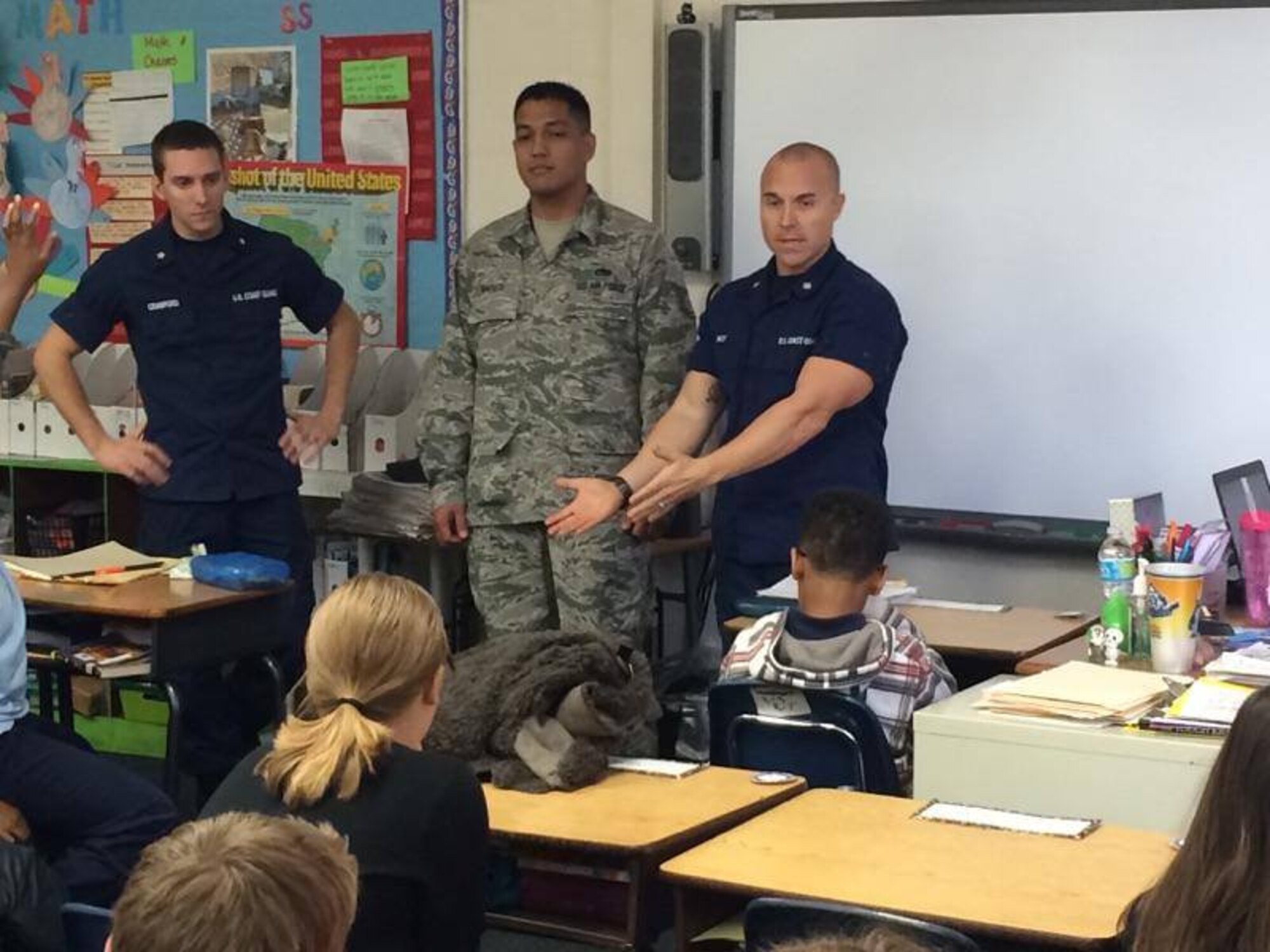 927th ARW Airmen and local Coast Guardsmen spent their day traveling throughout Pinellas County schools, sharing their military stories with thousands of students during the Great American Teach-In November 19. Over 20 members participated in the Great American Teach-In visiting over 11 schools, 110 classes and 2200 students throughout the day. (U.S. Air Force Photo/SSgt Adam C. Borgman)