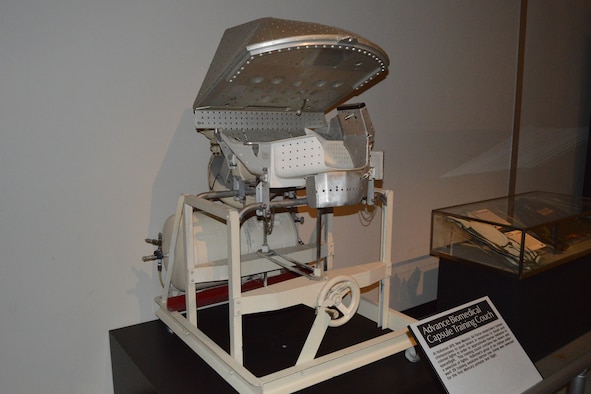 DAYTON, Ohio -- Advance Biomedical Capsule Training Couch on display in the Missile & Space Gallery at the National Museum of the United States Air Force. (U.S. Air Force photo)
