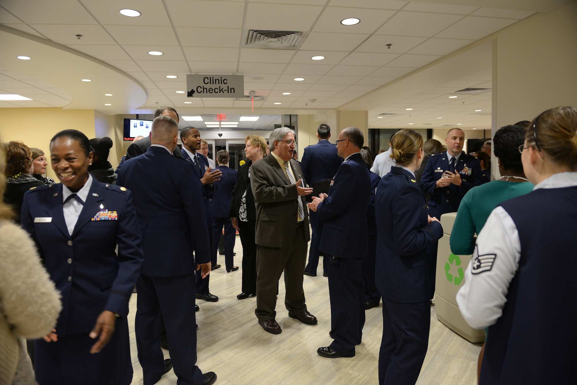 Local provider representatives gather to tour the capabilities of the Scott Air Force Base Clinic during the 3rd Annual Network Provider’s Social, Scott AFB, Ill., Nov. 6, 2014. The social’s intention is to provide a venue for off-base providers and the 375th Medical Group to foster a working relationship, making off-base care for beneficiaries a smoother process. (U.S. Air Force photo by Airman 1st Class Erica Crossen)