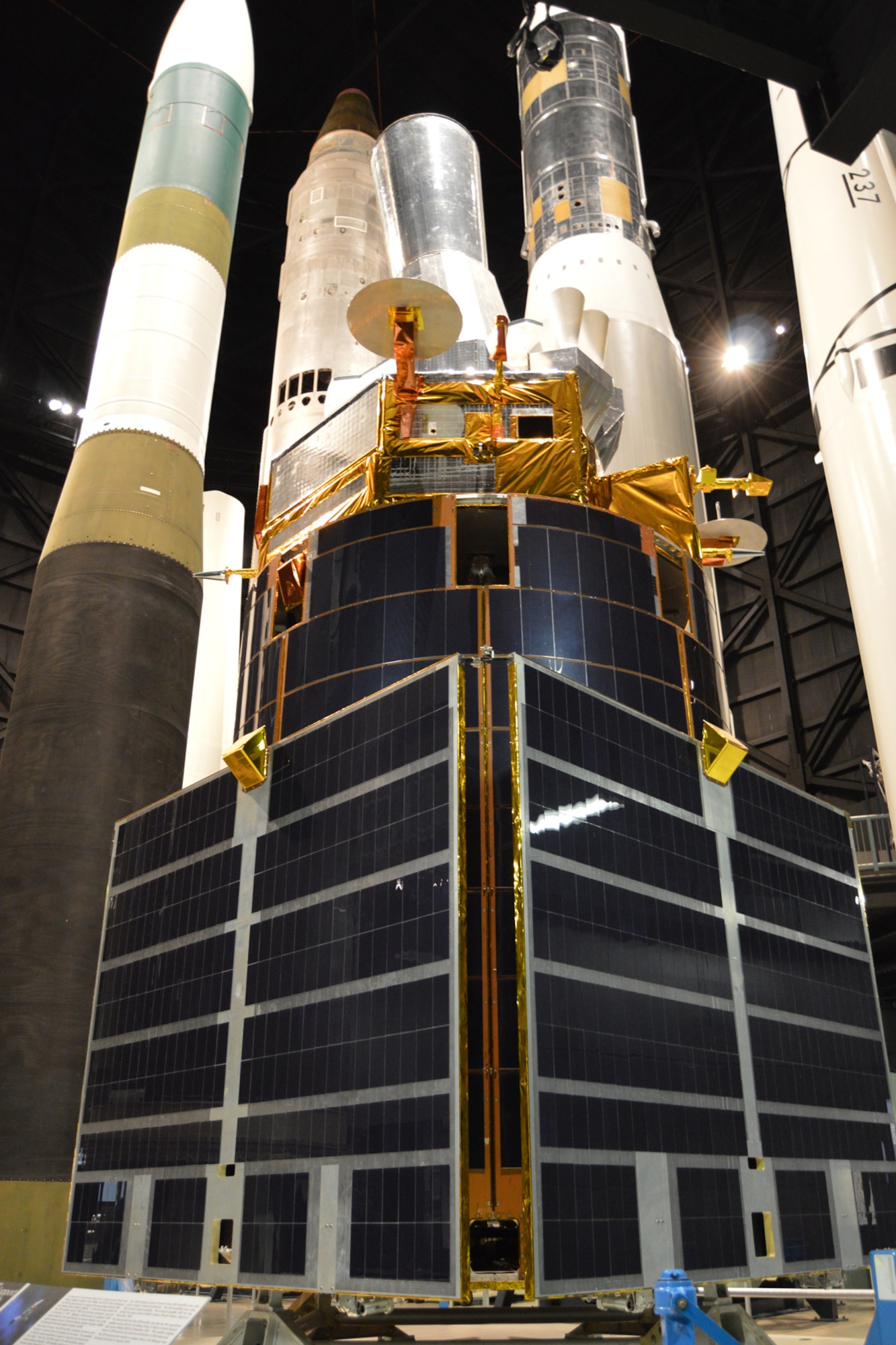 DAYTON, Ohio -- A structural test vehicle from the Defense Support Program (DSP) on display in the National Museum of the U.S. Air Force's Missile & Space Gallery. (U.S. Air Force Photo)
