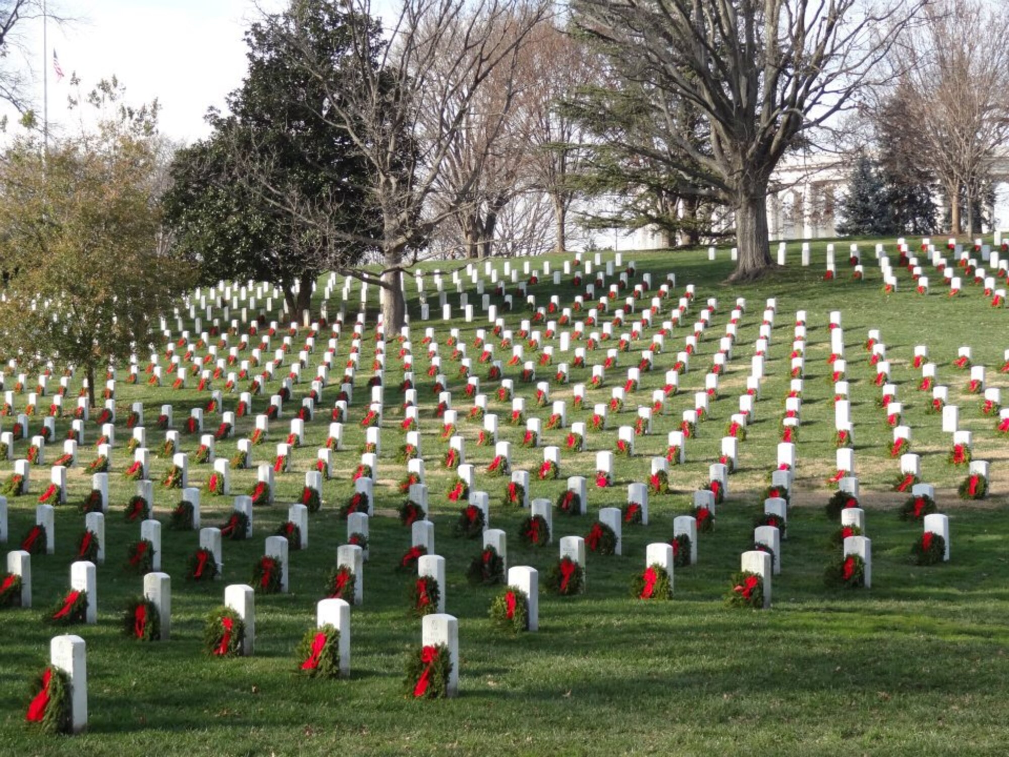 On Dec. 13, 2014, National Wreaths Across America Day, live balsam remembrance wreaths will be placed on the headstones of fallen veterans at nearly 1,000 locations across the country and overseas.  Locally, a remembrance ceremony will be held at Rosehill Memorial Park Cemetery in Minot, N.D., to honor the 235 service members buried there. (WAA photo courtesy of Jill Marston) 