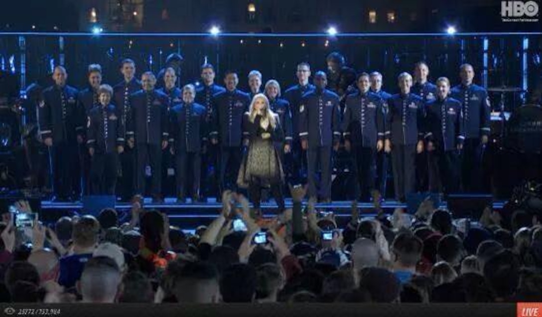 The Singing Sergeants performed with star Carrie Underwood on Veterans Day for HBO's
"Concert of Valor."  The live concert was attended by hundreds of thousands
on the National Mall and featured many of the country's top performers.
(U.S. Air Force Photo/released)
