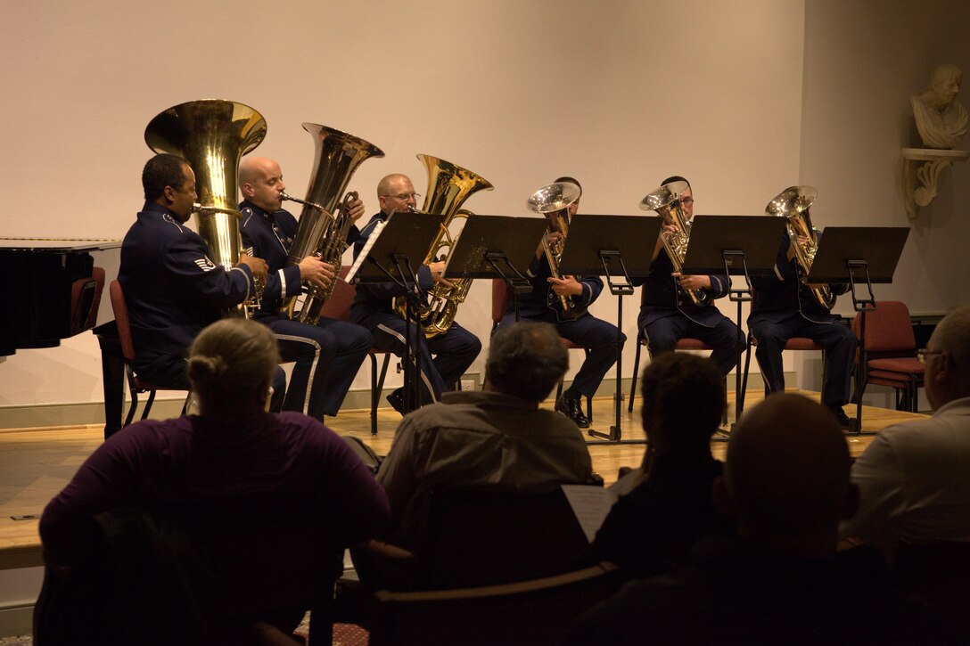 The Ceremonial Brass Tuba Sextet delighted audience members with a jovial arrangement of "Poet and Peasant" at The Lyceum in Old Town Alexandria on November 6, 2014. (U.S. Air Force photo by Senior Master Sgt.Tara Islas)