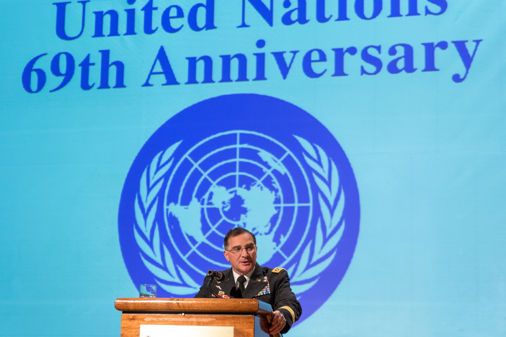 Army Gen. Curtis M. Scaparrotti, commander of United Nations Command, Combined Forces Command and U.S. Forces Korea, addresses ceremony attendees during the 69th Anniversary of the United Nations, Nov. 18, 2014. (U.S. Air Force photo by Osakabe Yasuo/Released)
