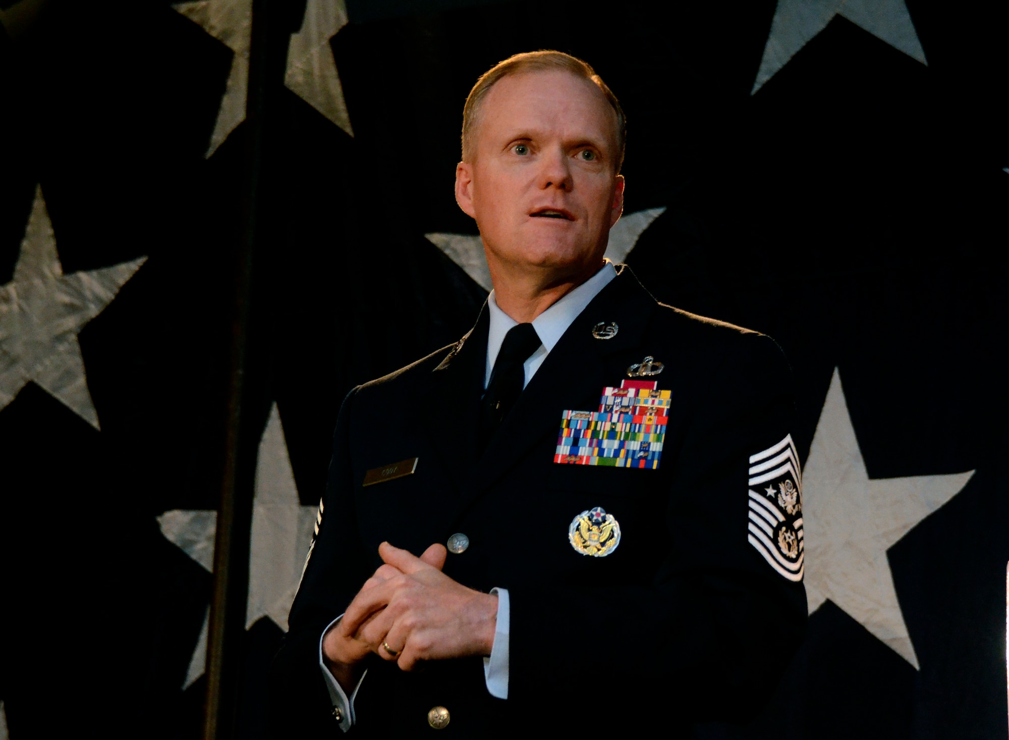 Chief Master Sergeant of the Air Force James A. Cody addresses over 700 community leaders and members of the Armed Forces based in Northwest Georgia during the Atlanta Regional Military Affairs Council’s 62nd Annual Military Appreciation Luncheon Nov. 17, 2014 at the Cobb Galleria Centre. (U.S. Air Force photo by Don Peek/Released)