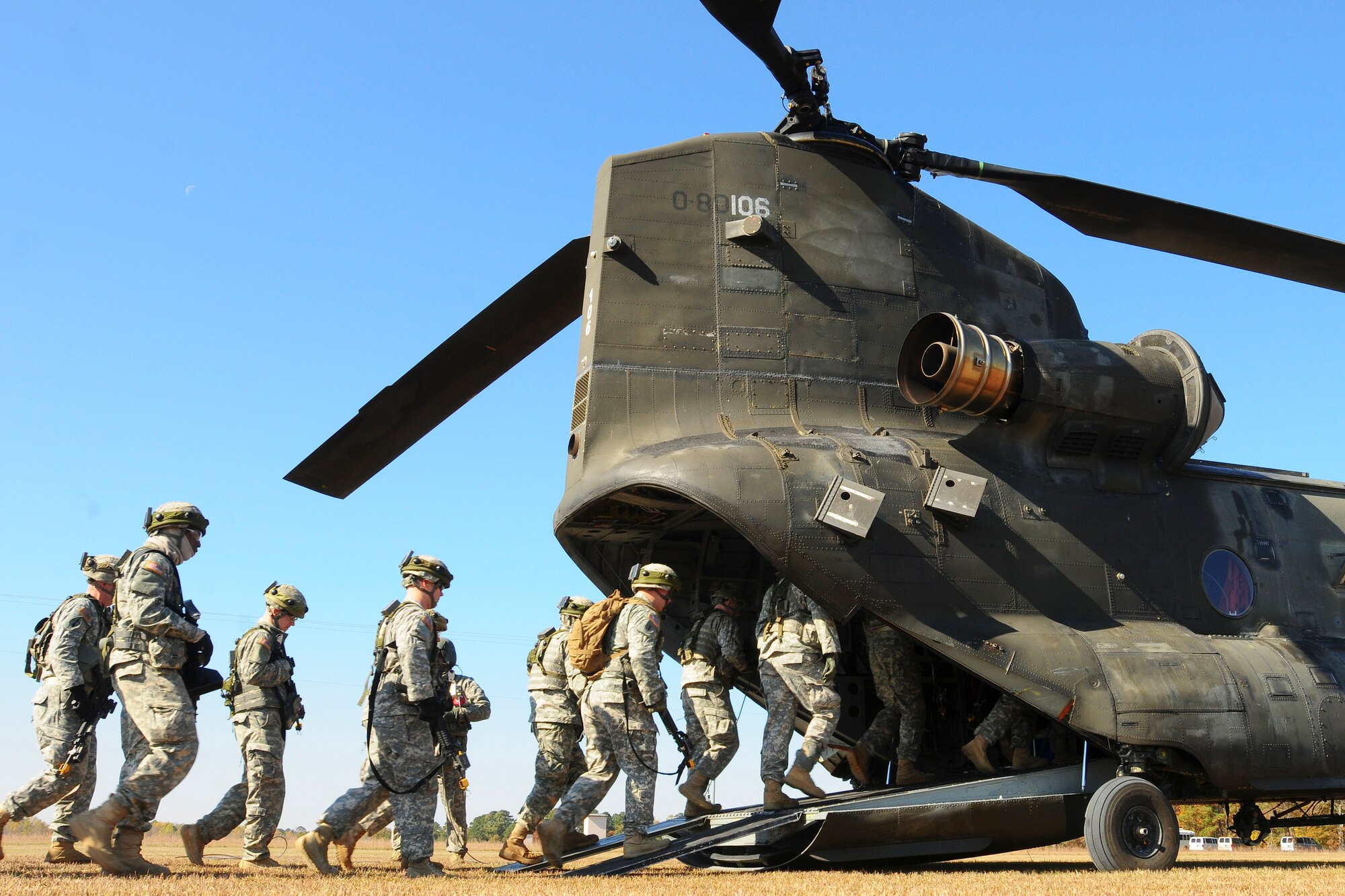 South Carolina National Guard, along with North Carolina and Georgia National Guard units conducted “Carolina Thunder 14”,  a drill weekend, joint training exercise Nov. 15, 2014. More than 30 aircraft participated in the mass take-off from McEntire Joint National Guard Base, Eastover, S.C. Units conducted air and ground operations at the Savannah River Site in Allendale, S.C. The S.C. Air National Guard 169th Fighter Wing’s F-16 Fighting Falcons joined AH-64D Apaches, CH-47 Chinooks, UH-60 Black Hawks and more than 100 Infantry Soldiers from the S.C. Army National Guard to train with Apaches from the N.C. Army National Guard and the Joint Surveillance Target Attack Radar System (JSATRS) and Joint Terminal Training Center (JTAC) from the Georgia Air National Guard in a collective force-on-force, enemy suppression and assault mission. (U.S. Army National Guard photo by Sgt. Brian Calhoun/Released)