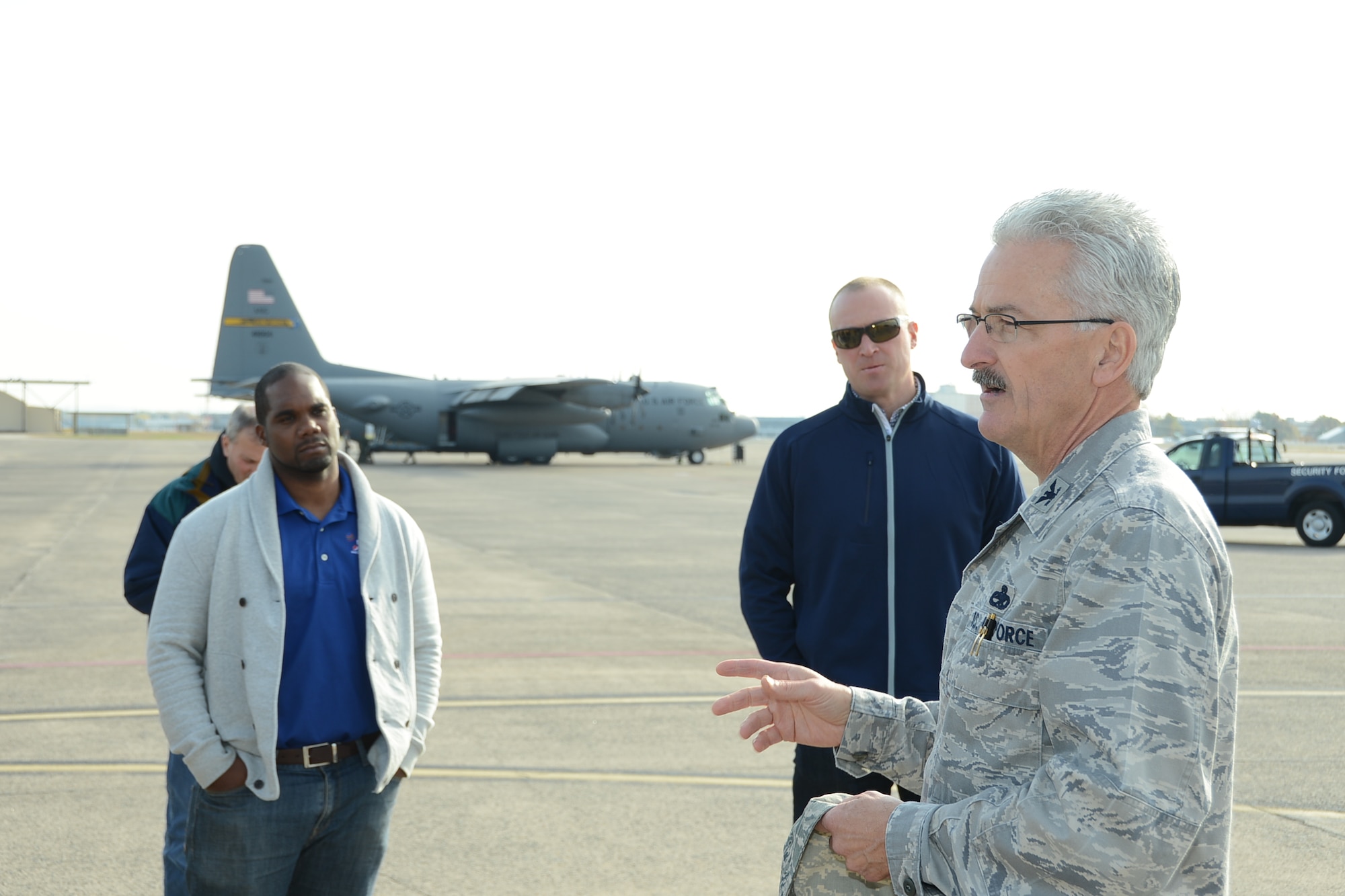 Civilian employers from around the state participated in an Employer Support of the Guard and Reserve “bosslift” event, Oct. 28, 2014. Participants were briefed by Col. Fredrick Miclon, vice commander of the 103rd Airlift Wing, on the daily operations of the Connecticut Air National Guard, while at Bradley Air National Guard Base, East Granby, Conn.  (U.S. Air National Guard photo by Senior Airman Emmanuel Santiago)