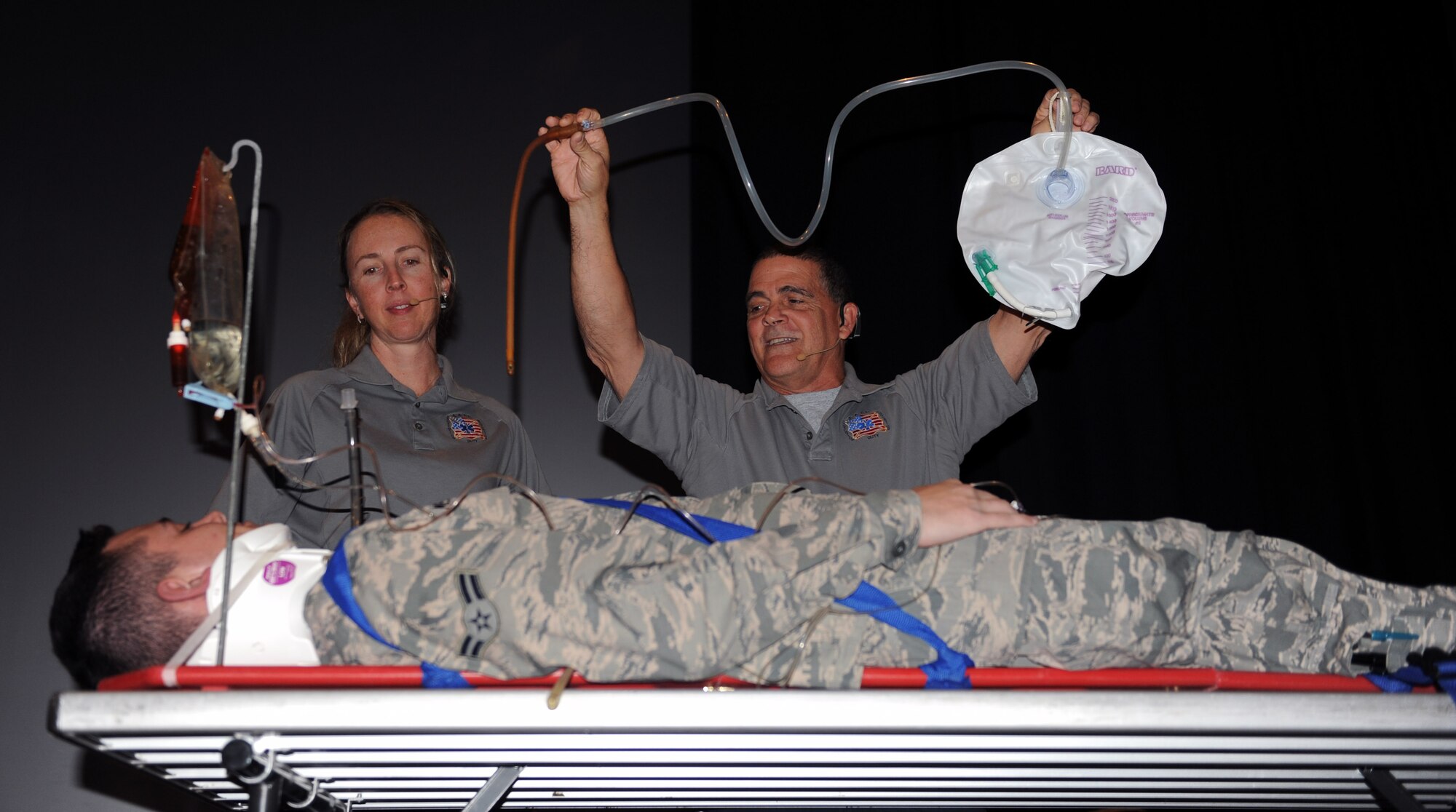 Airman 1st Class Christopher Meuse, 22nd Aircraft Maintenance Squadron, participates in a demonstration by Street Smart presenters, who spoke about the importance of wearing a seatbelt and making proper decisions before driving, Nov. 19, at McConnell Air Force Base, Kan. Approximately 600 Airmen between the ages of 18 and 26 attended the two events on base. (U.S. Air Force photo/ 1st Lt Jessica Brown)