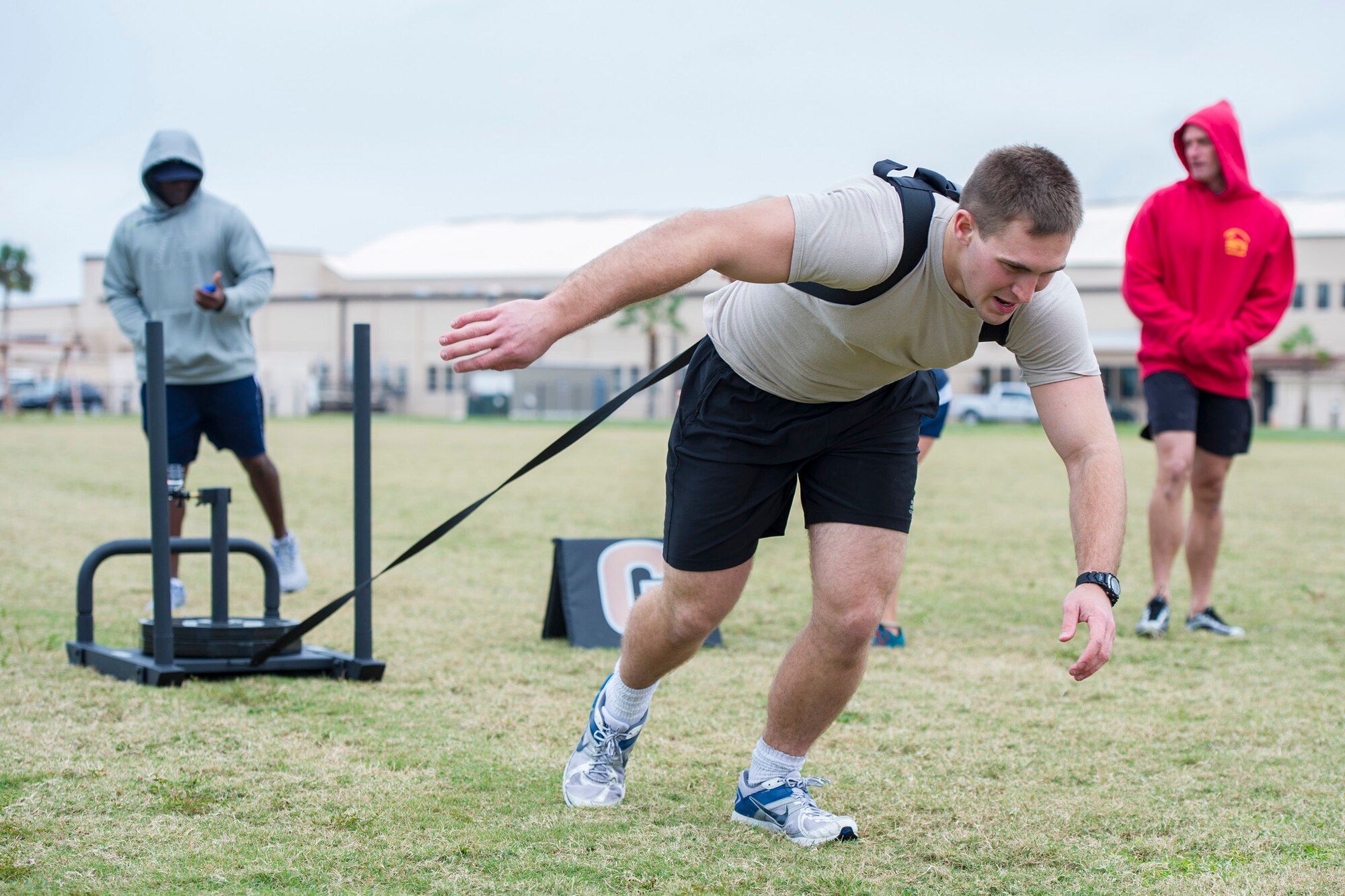 Members of Team Patrick-Cape participate in the 2014 Sports Week, during the week of Nov. 17-21, at Patrick Air Force Base, Fla. Sports Week is designed to bring together the 45th Space Wing and its mission partners for a friendly sports competition. Events began with an opening ceremony for a total of 18 sports and fitness competitions throughout the week. A closing ceremony and 5K Warrior Run, Nov. 21, 2014, will round out Sports Week.  (U.S. Air Force photo/Matthew Jugens)
