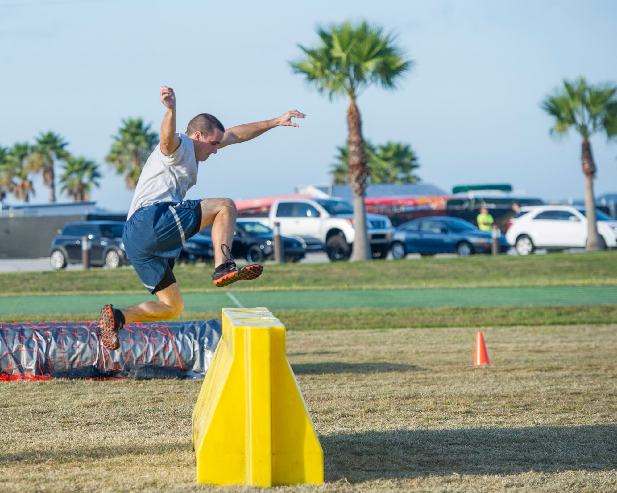 Members of Team Patrick-Cape participate in the 2014 Sports Week, during the week of Nov. 17-21, at Patrick Air Force Base, Fla. Sports Week is designed to bring together the 45th Space Wing and its mission partners for a friendly sports competition. Events began with an opening ceremony for a total of 18 sports and fitness competitions throughout the week. A closing ceremony and 5K Warrior Run, Nov. 21, 2014, will round out Sports Week.  (U.S. Air Force photo/Matthew Jugens)