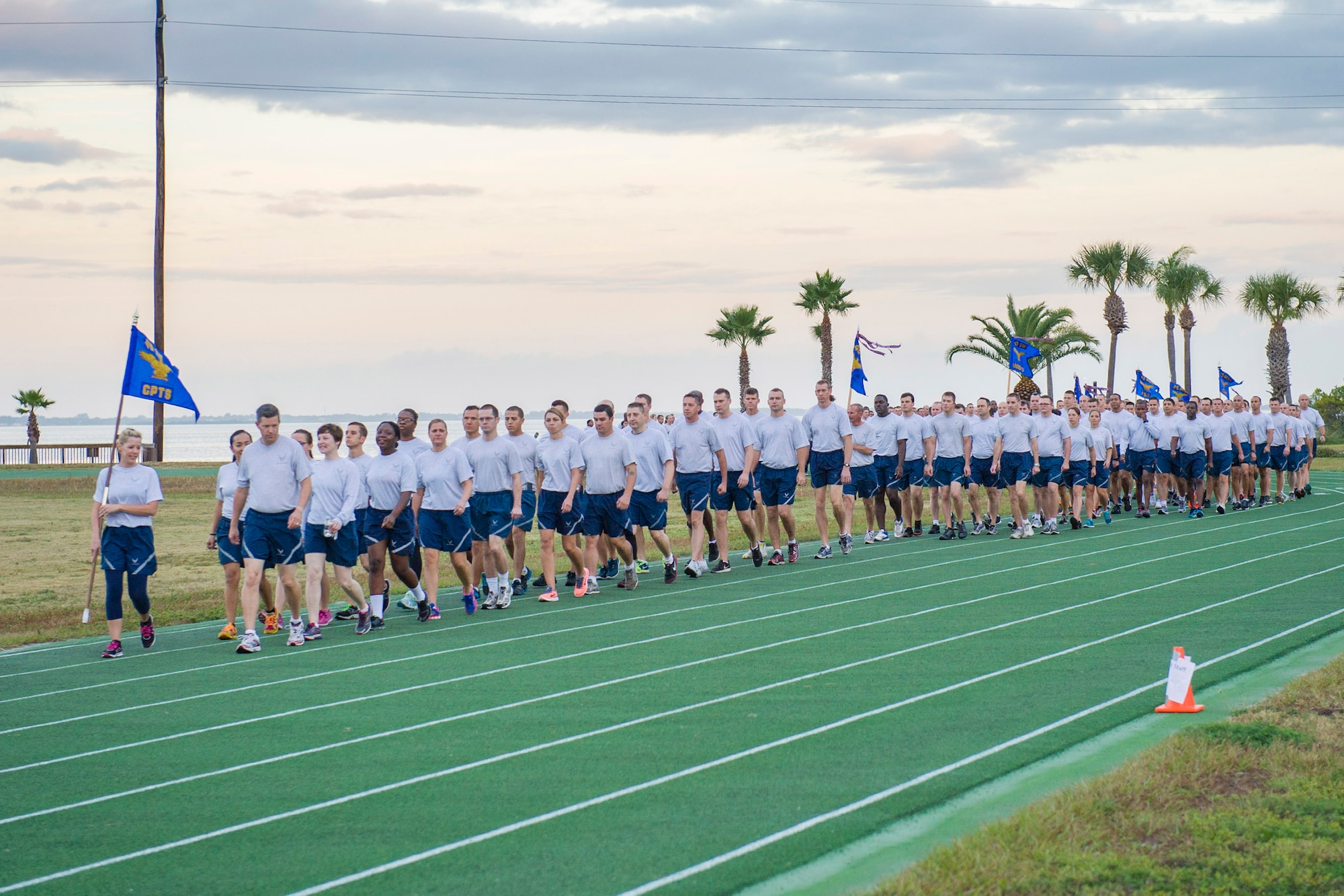 Members of Team Patrick-Cape participate in the 2014 Sports Week, during the week of Nov. 17-21, at Patrick Air Force Base, Fla. Sports Week is designed to bring together the 45th Space Wing and its mission partners for a friendly sports competition. Events began with an opening ceremony for a total of 18 sports and fitness competitions throughout the week. A closing ceremony and 5K Warrior Run, Nov. 21, 2014, will round out Sports Week.  (U.S. Air Force photo/Matthew Jugens)