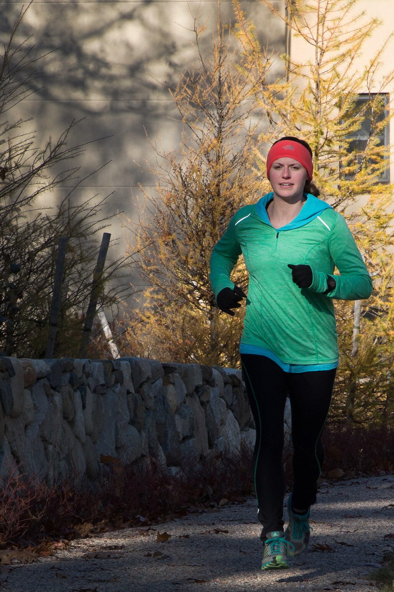 Second Lt. Hilary Roper participates in the Fitness and Sports Center Turkey Trot 5K, Nov. 19. The overall top male finisher was Erik Limpaecher with a time of 19 minutes 27 seconds and the overall top female finisher was Zamot with a time of 25 minutes and 30 seconds. (U.S. Air Force photo by Mark Herlihy) 