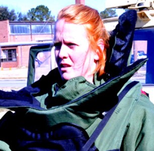 Army Staff Sgt. Tracy Dice of the North Carolina Army National Guard supports the 690th Brigade Support Battalion's training in proper response techniques for improvised explosive devices in Farmville, N.C., Feb. 7, 2010.