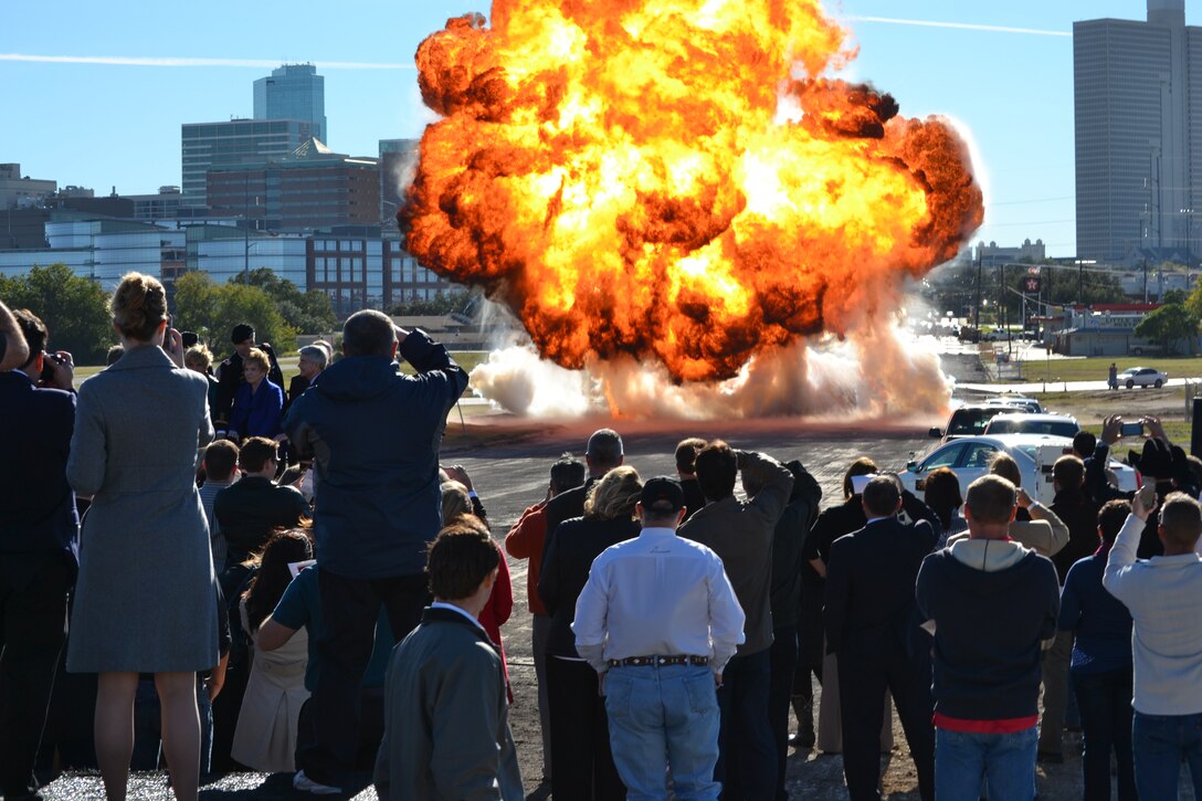 Explosion to mark the beginning of construction for the Panther Island Bridges project.