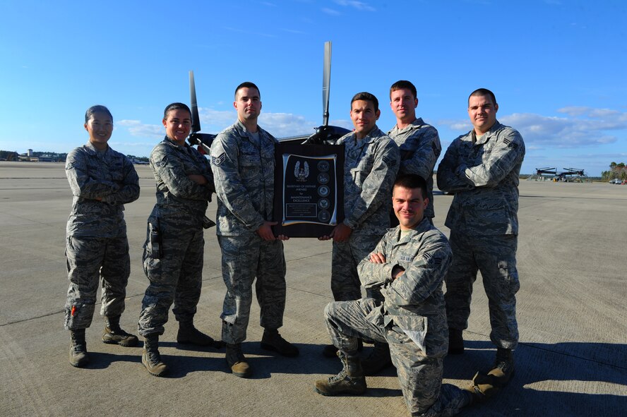 The 801st Special Operations Aircaft maintenance squadron received the Secretary of Defense Maintenance Award for field-level medium category units, Nov. 18, 2014. The 801st received the award for superior aircraft maintenance during the period of Oct. 1, 2012, through Sept. 30, 2013. (U.S. Air Force photo/Senior Airman Christopher Callaway) 