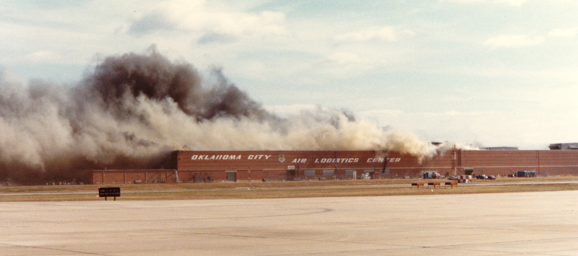 The 40-hour battle to control the fire in Bldg. 3001 began around noon Nov. 12, 1984. (Air Force photo courtesy of the Tinker History Office)