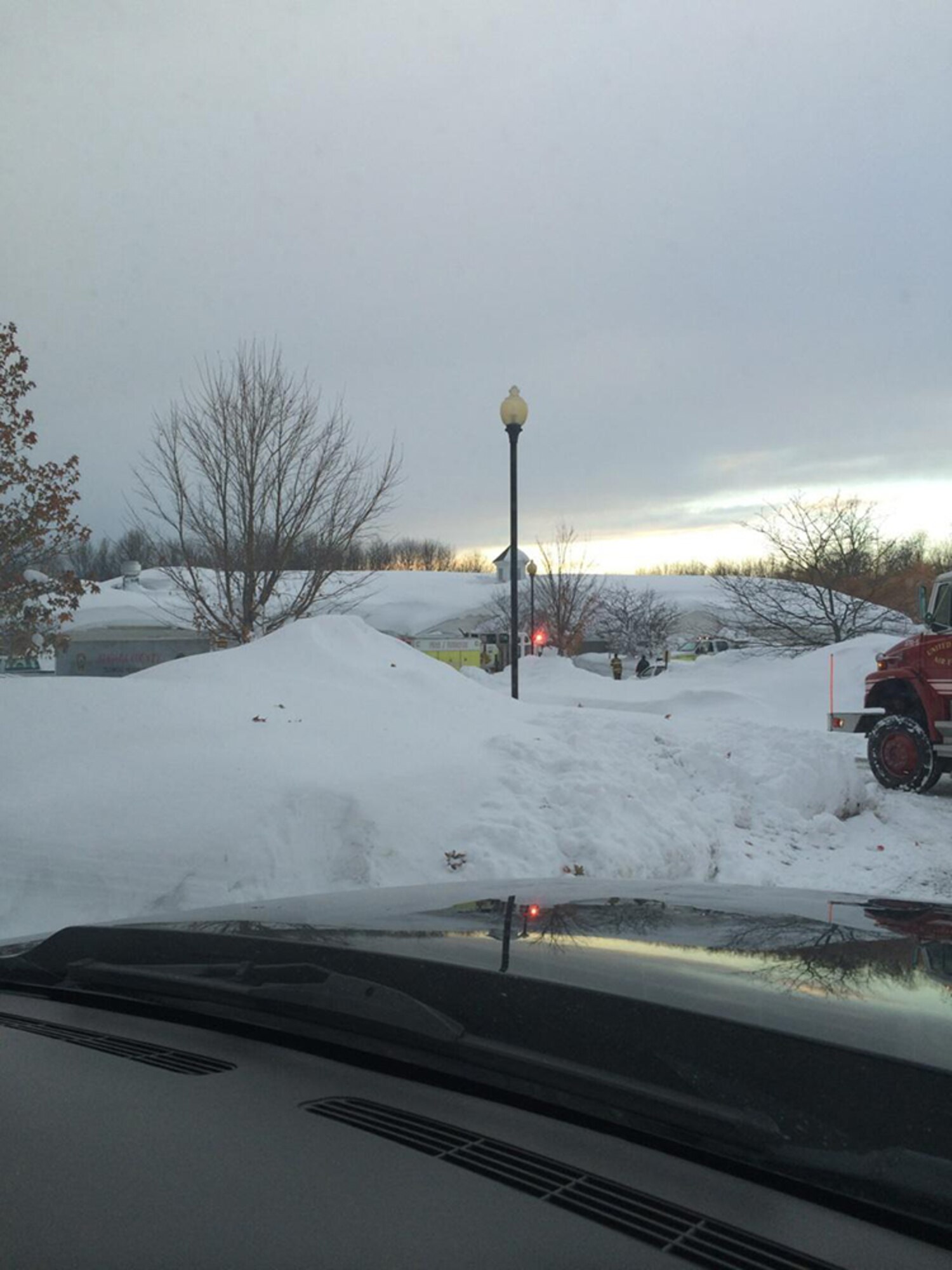 A mass amount of snow blankets an assisted living facility in the Buffalo area on November 20th, 2014. Niagara Falls Air Reserve Station Fire Emergency Services personnel responded to assist civilian responders during an epic lake effect snow storm that paralyzed the area. (U.S. Air Force Photo by Deputy Fire Chief Arron McLane)