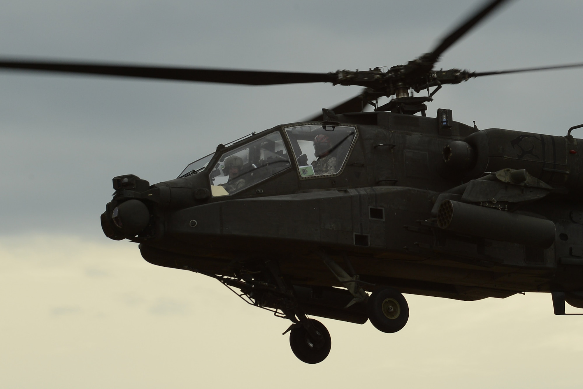 An AH-64 Apache assigned to the 1-130 Attack Recon Battalion, North Carolina Army National Guard, based at the Raleigh-Durham International Airport, trains at Poinsett Electronic Combat Range, Sumter, S.C., Nov. 13, 2014. In 2013, the range provided training for 754 aircraft from three Department of Defense services and three National Guard stations. (U.S. Air Force photo by Airman 1st Class Diana M. Cossaboom/Released) 