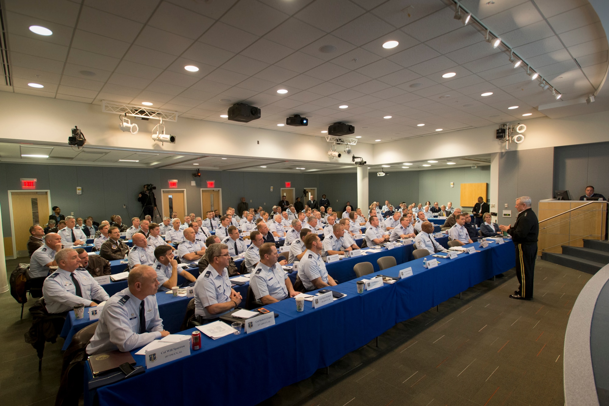 Gen. Frank J. Grass, chief of the National Guard Bureau and member of the Joint Chiefs, addresses Air National Guard commanders during the Wing Commander Fly-in November 18, 2014.  The 2-day meeting brings together commanders from 89 wings throughout the ANG to discuss challenges facing the total force. (Air National Guard Photo by Master Sgt. Marvin R. Preston/Released)