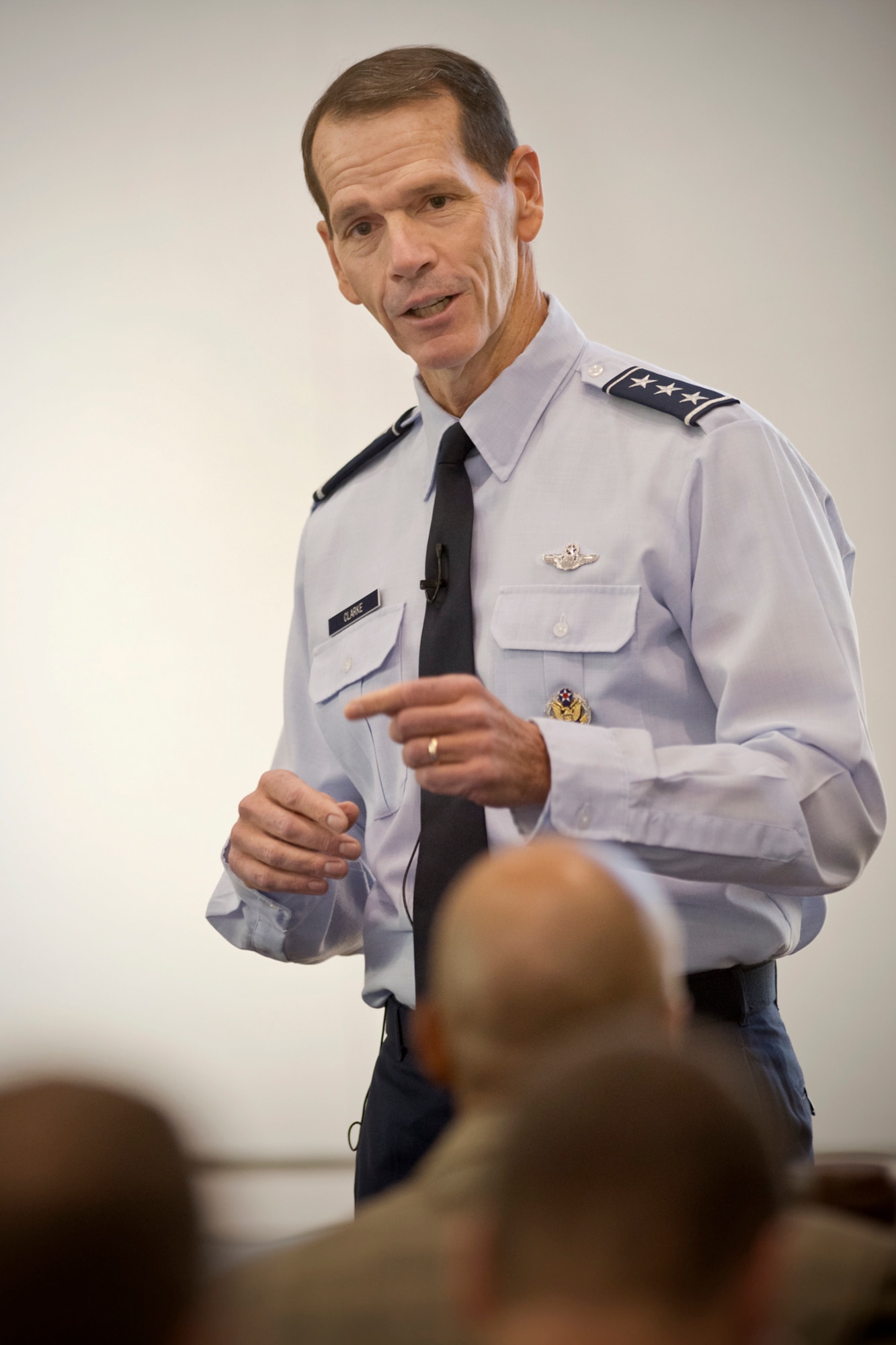 Lt. Gen. Stanley E. Clarke III, director of the Air National Guard, addresses commanders during the ANG Wing Commander Fly-in November 17, 2014.  The 2-day meeting brings together commanders from 89 wings throughout the ANG to discuss challenges facing the total force. (Air National Guard Photo by Master Sgt. Marvin R. Preston/Released)