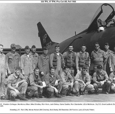 A group photo of Air National Guard pilots deployed to Phu Cat, South Vietnam, and assigned to the 355th Tactical Fighter Squadron. (Courtesy photo)