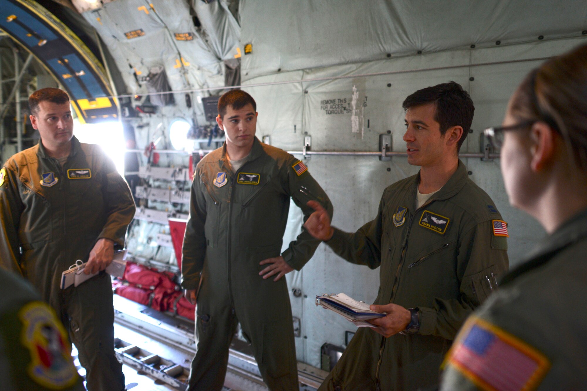 Capt. Shawn Hooton, C-130 pilot and flight commander, conducts a preflight briefing during Exercise Max Thunder Nov. 19, 2014. Hooton flew the lead ship of a three-ship formation during the exercise, practicing evasive combat maneuvers and radar avoidance. (U.S. Air Force photo by Staff Sgt. Cody H. Ramirez/Released)
