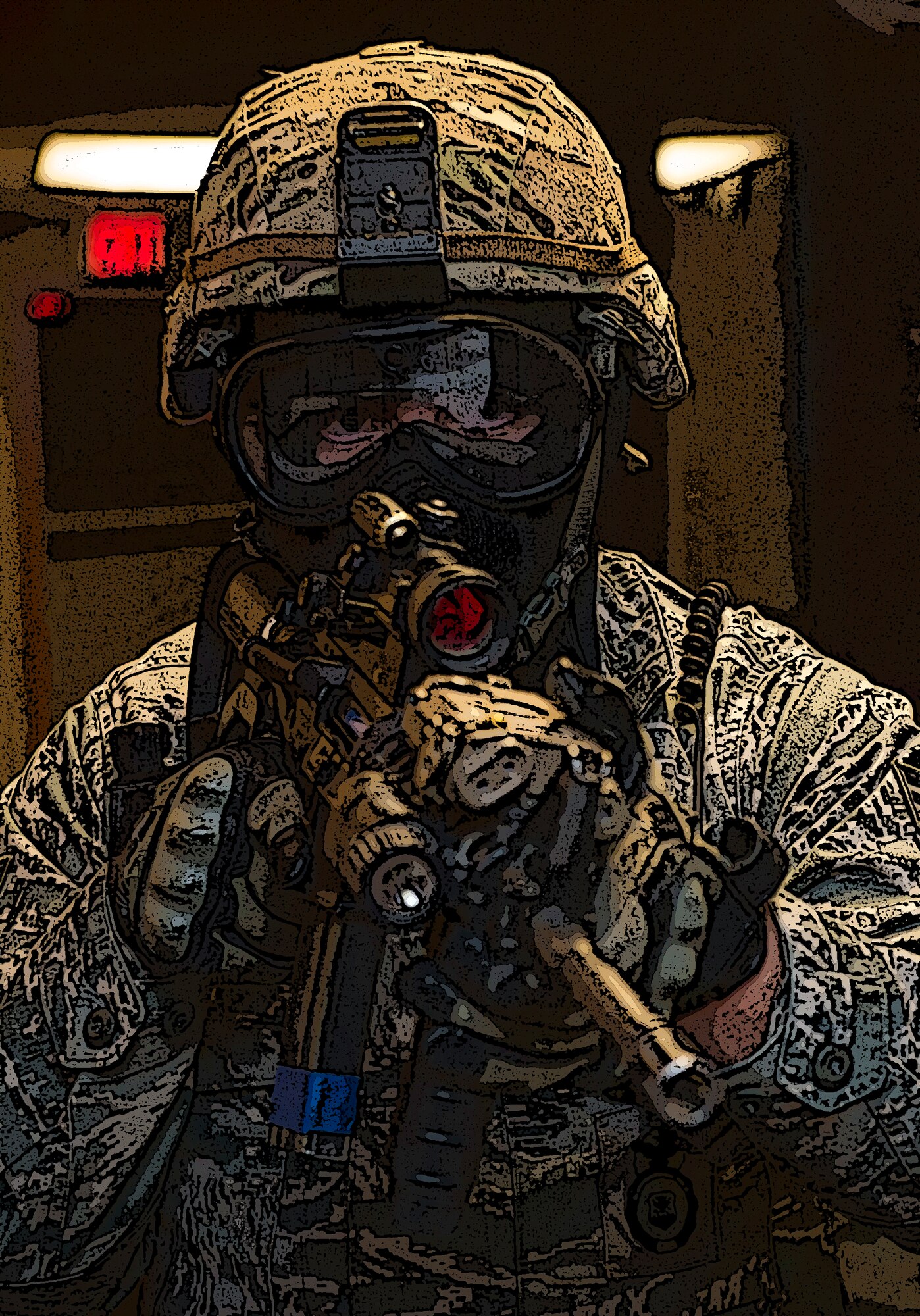 A member of the 49th Security Forces Squadron patrols for any action from the opposing forces during an active shooter exercise at Holloman Air Force Base, N.M., Oct. 9. Holloman maintains readiness to respond to emergencies such as active shooters by conducting training exercises multiple times a year. Members from the 49th Security Forces Squadron, 49th Civil Engineer Squadron and the 49th Medical Group were able to quickly respond to the exercise scenario, neutralize the threats and evacuate the victims. (U.S. Air Force photo by Airman 1st Class Aaron Montoya / Released)