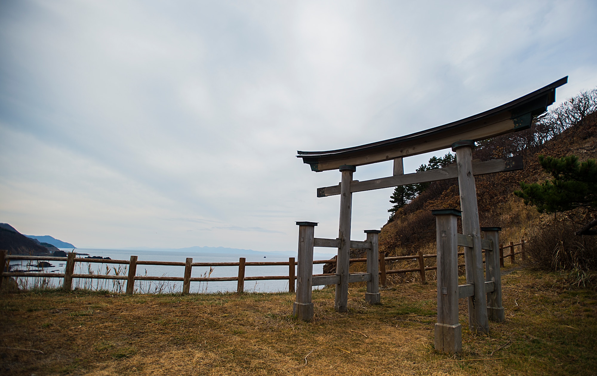 A torii gate stands across the street from the Sai Buddhist Prayer Park by Route 338 Japan, Nov. 14, 2014.  The Sai Buddhist Park has a campsite that has a few cabins for rent in a secluded area with no markets for miles. (U.S. Air Force photo by Tech. Sgt. Araceli Alarcon/Released)