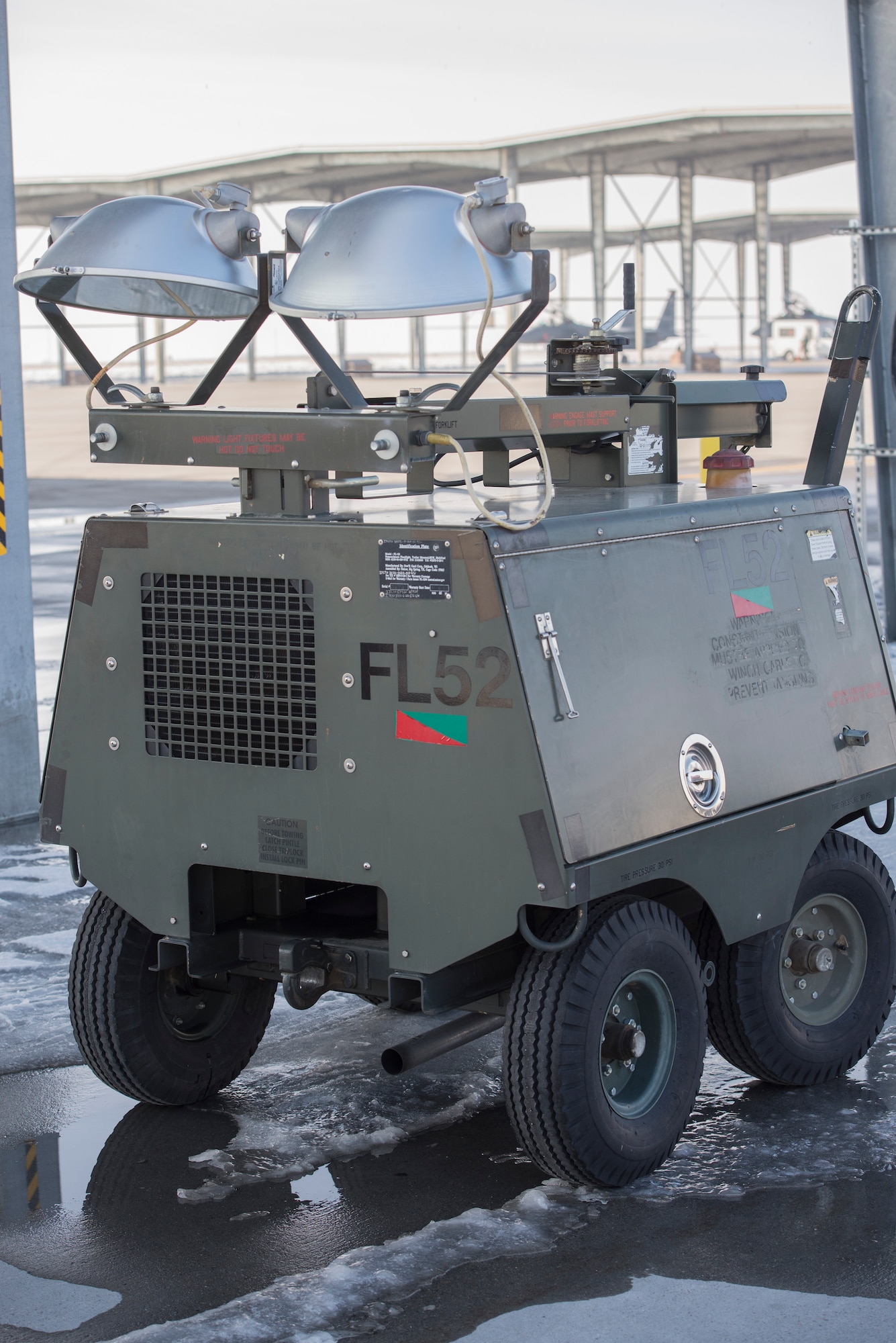 Light-all is what the 366th Aircraft Maintenance Squadron currently uses for lighting on the flightline at Mountain Home Air Force Base, Idaho. This cart with lights is pushed to wherever it’s needed and will be used sparingly once the new lighting installation is completed. (U.S. Air Force photo by Airman 1st Class Jessica Smith/RELEASED)