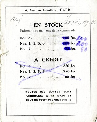 The quality and availability of military flight clothing was a significant concern for American aviators in World War I. The scarcity of supply and lack of standardized flying apparel forced many American pilots to supplement their personal kits with clothing and flying equipment purchased from commercial vendors. Many local companies even produced clothing to military specification, allowing personnel to acquire equipment outside the regular supply chain. This advertisement, an illustrated catalog of military boots and gaiters, was printed by the Sparkes Hall and Co., Ltd. of London. (U.S. Air Force photo)