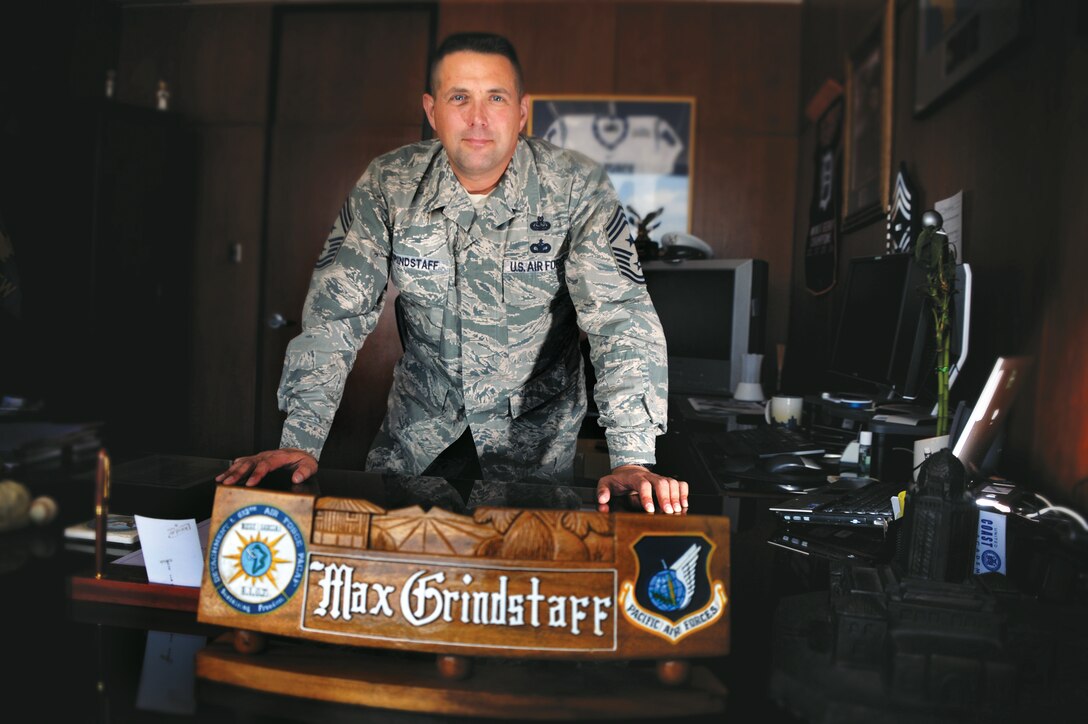 Chief Master Sgt. Max Grindstaff is among the many Airmen who have benefited from the Air Force's mental health services. He took advantage of the mental health services in 2011 to help him cope with the aftermath of an inside attack while he was deployed to Afghanistan. The chief hopes his story encourages Airmen who witness or experience trauma to take advantage of the Air Force's numerous support programs and get help themselves. Grindstaff is the Air Force Academy's command chief. (U.S. Air Force/Carol Lawrence) 