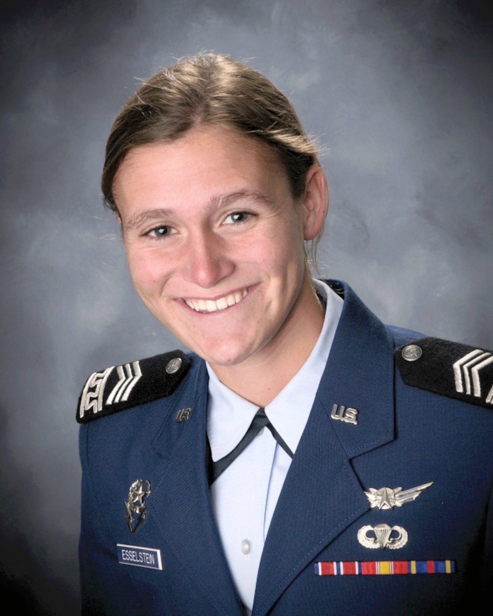 Cadet 1st Class Rebecca Esselstein was named a Rhodes Scholar Nov. 22, 2014, at the U.S. Air Force Academy, Colo., making her the Air Force Academy's 38th recipient and the 12th cadet-athlete to earn the honor. Esselstein is a native of Dayton, Ohio. (U.S. Air Force photo)