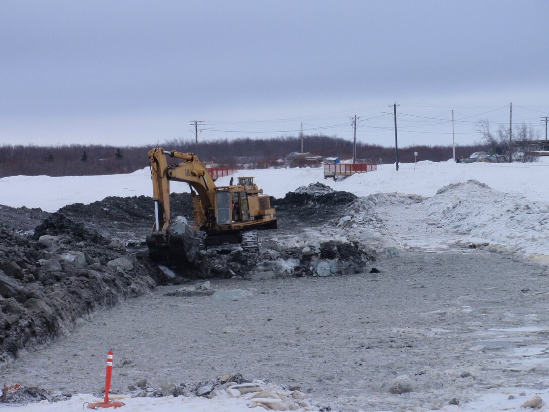 Maintenance dredging is conducted in the winter of 2013 for Bethel Harbor.    