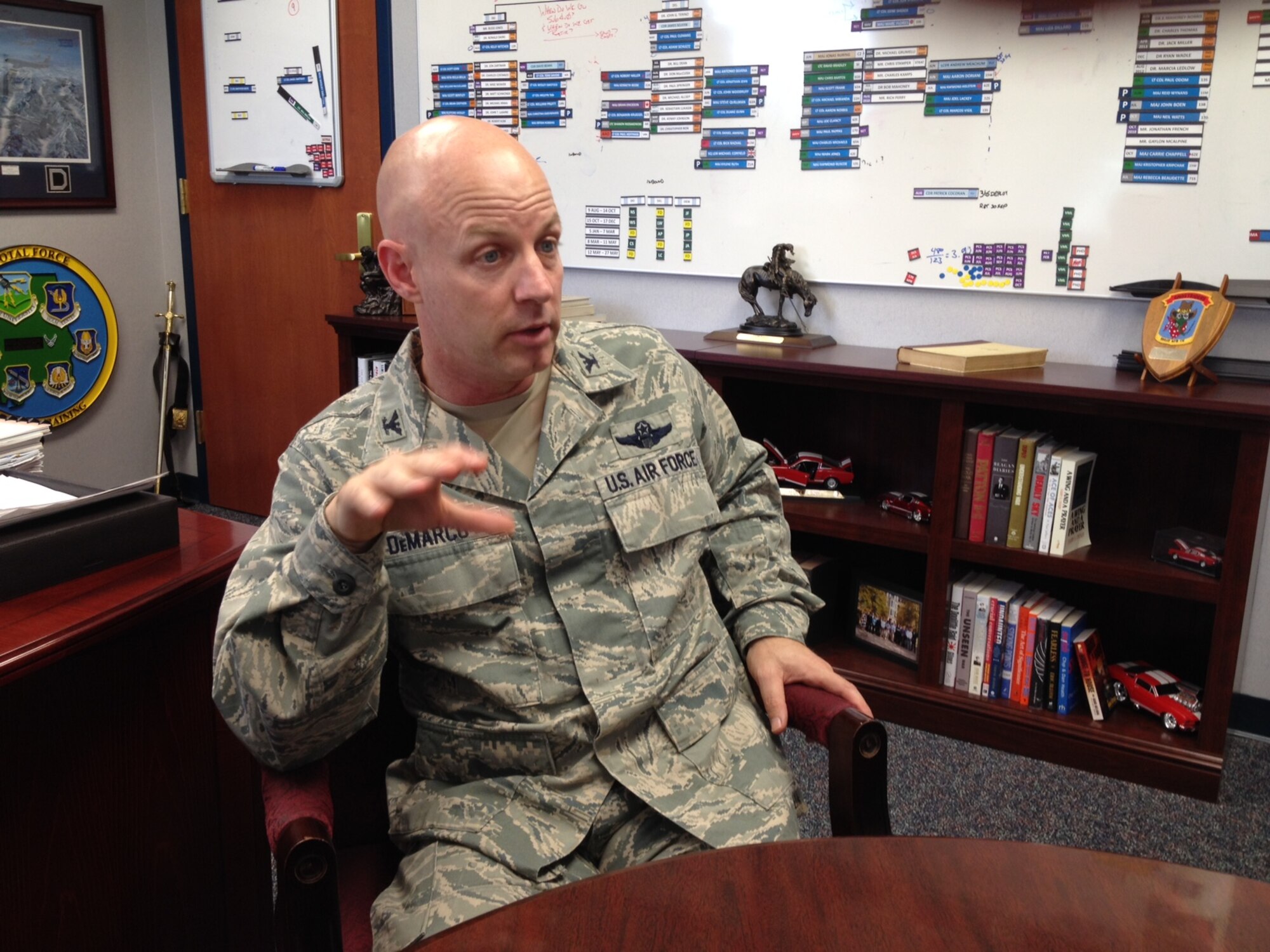 Col. Joseph DeMarco, vice commander Air Command and Staff College, discusses the way ahead for ACSC Leadership Curriculum, Maxwell Air Force Base, Alabama, Nov. 14, 2014.   (Air Force Photo by Michael Ritz/Cleared)