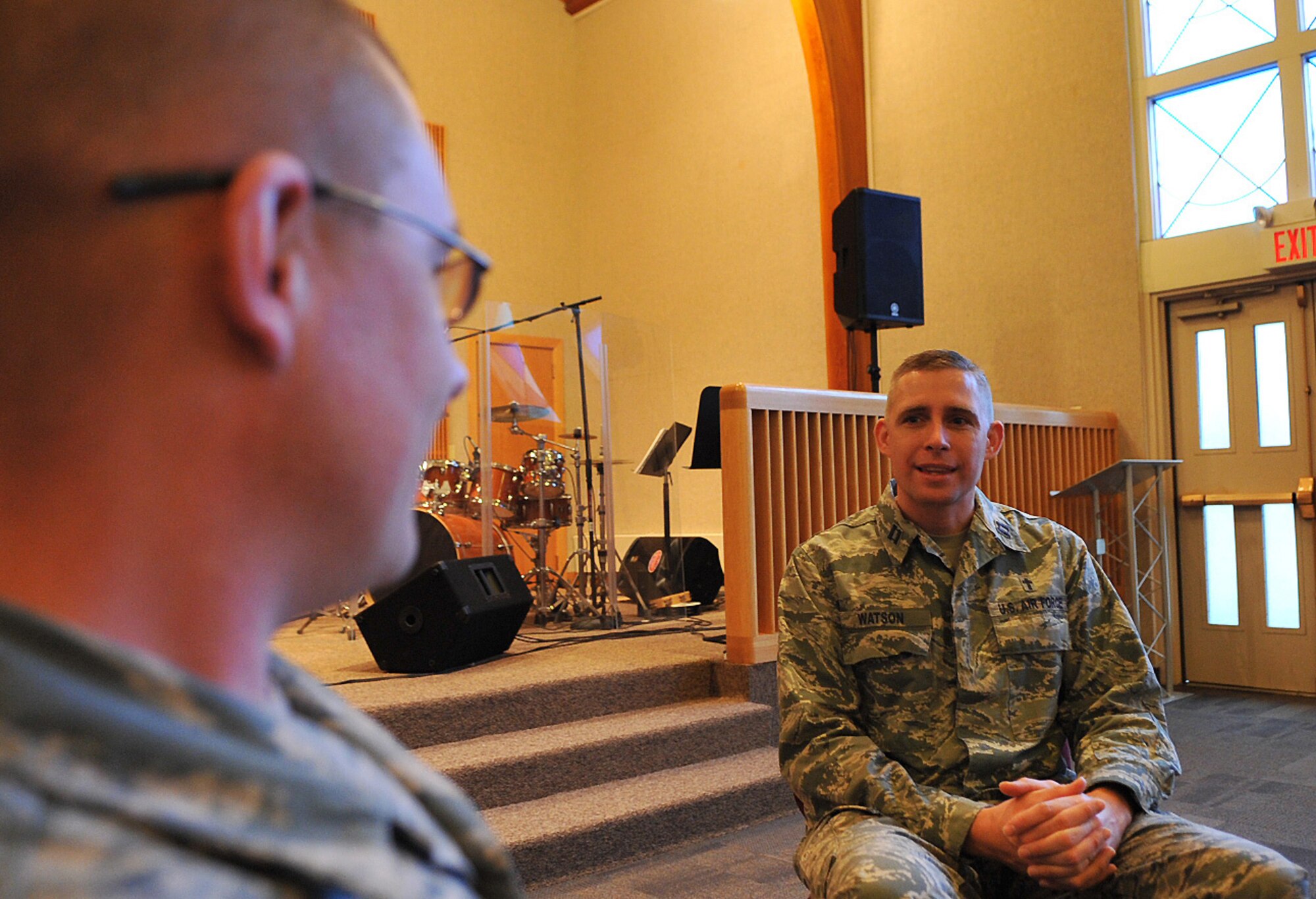 Chaplain (Capt.) Christopher Watson, 319th Air Base Wing chaplain, is one of three chaplains available for Airmen to seek counseling from at Grand Forks Air Force Base, N.D. The most vital resource that chaplains are able to offer Airmen and their families is 100 percent confidential counseling regardless of what is discussed. (U.S. Air Force photo/Airman 1st Class Bonnie Grantham)